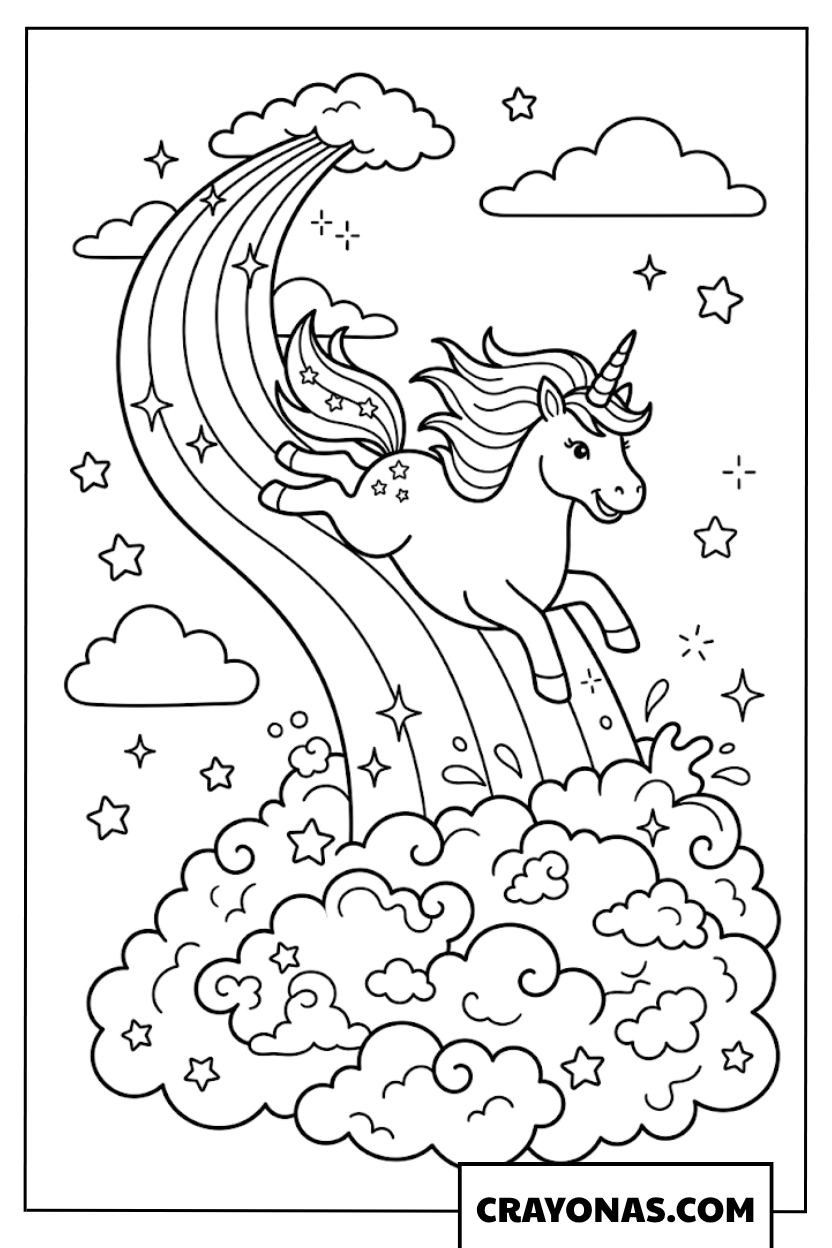 Unicorn Sliding Rainbow Coloring Page