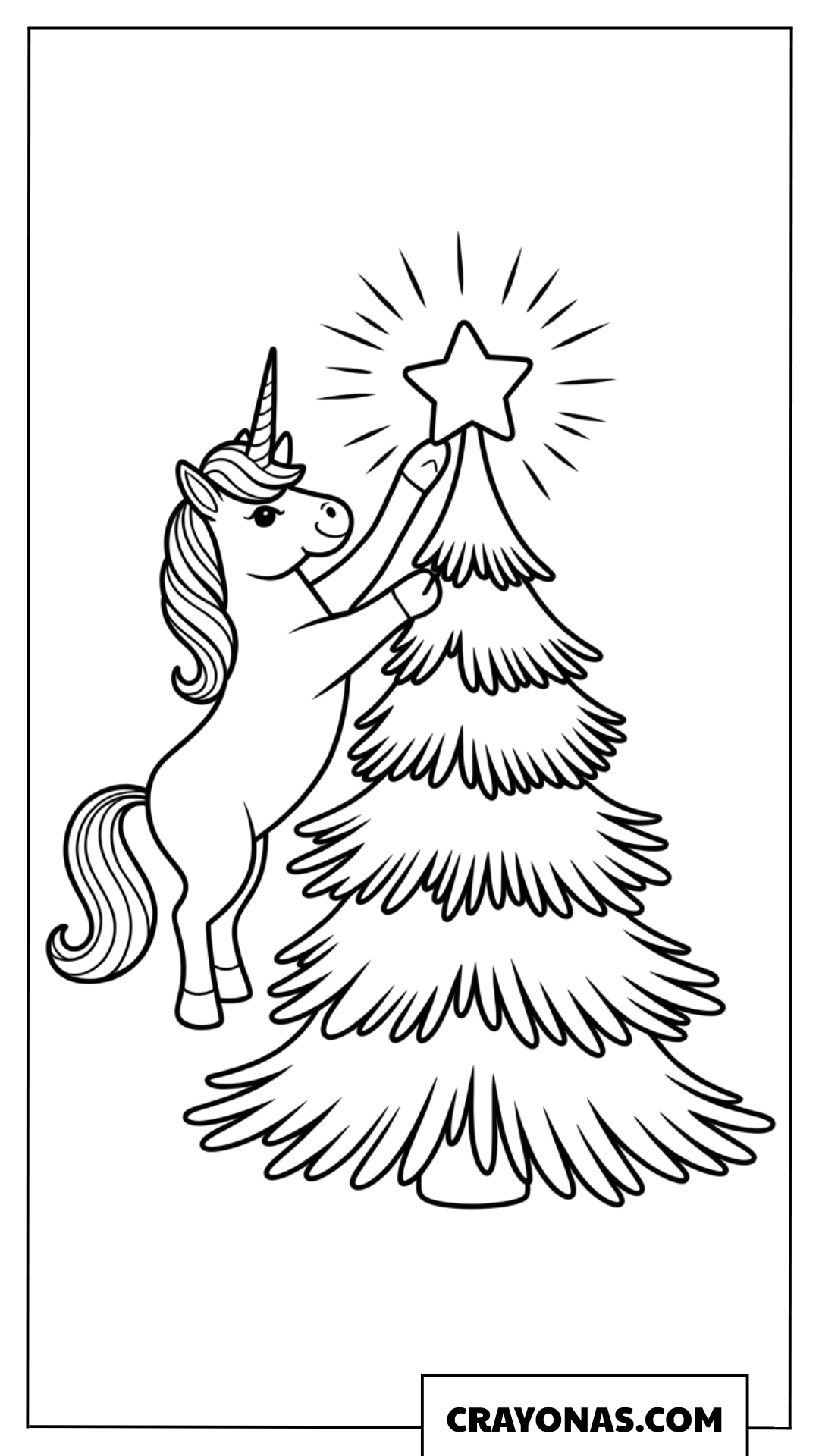 Unicorn Topping Christmas Tree Coloring Page