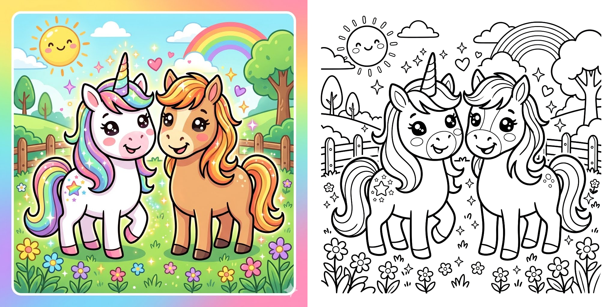 Unicorn and Horse Coloring Pages ft - 3
