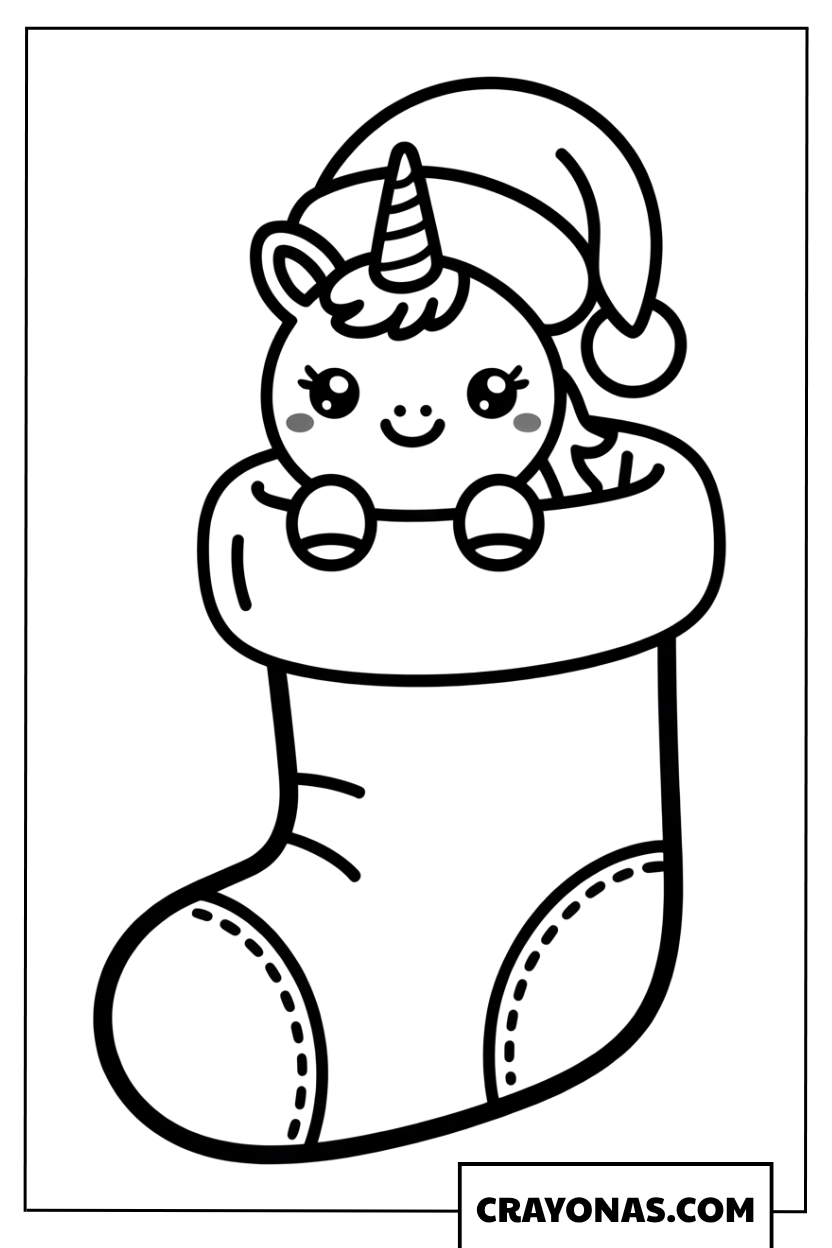 Unicorn in Stocking Coloring Page