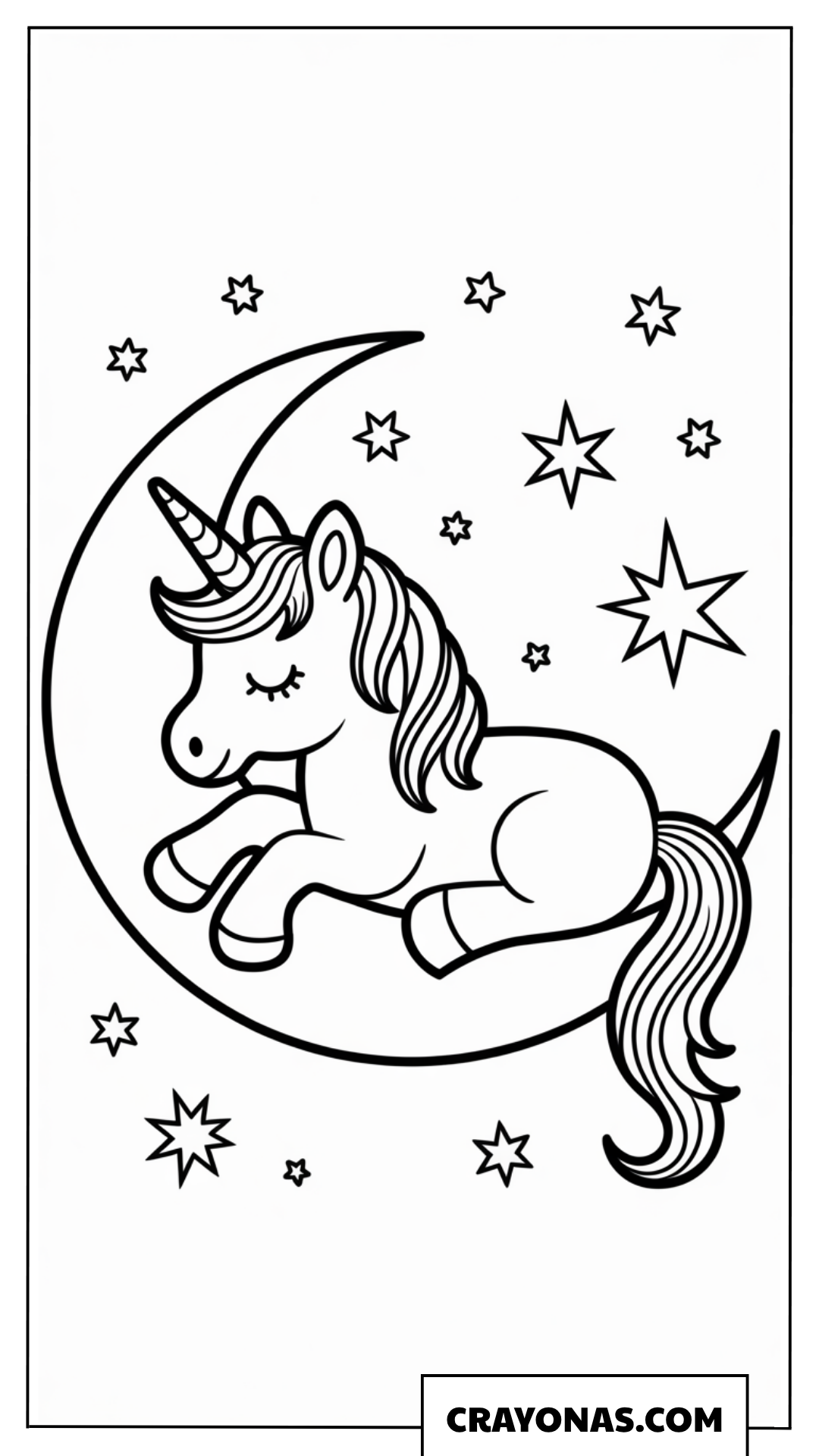 Unicorn on Moon Coloring Page
