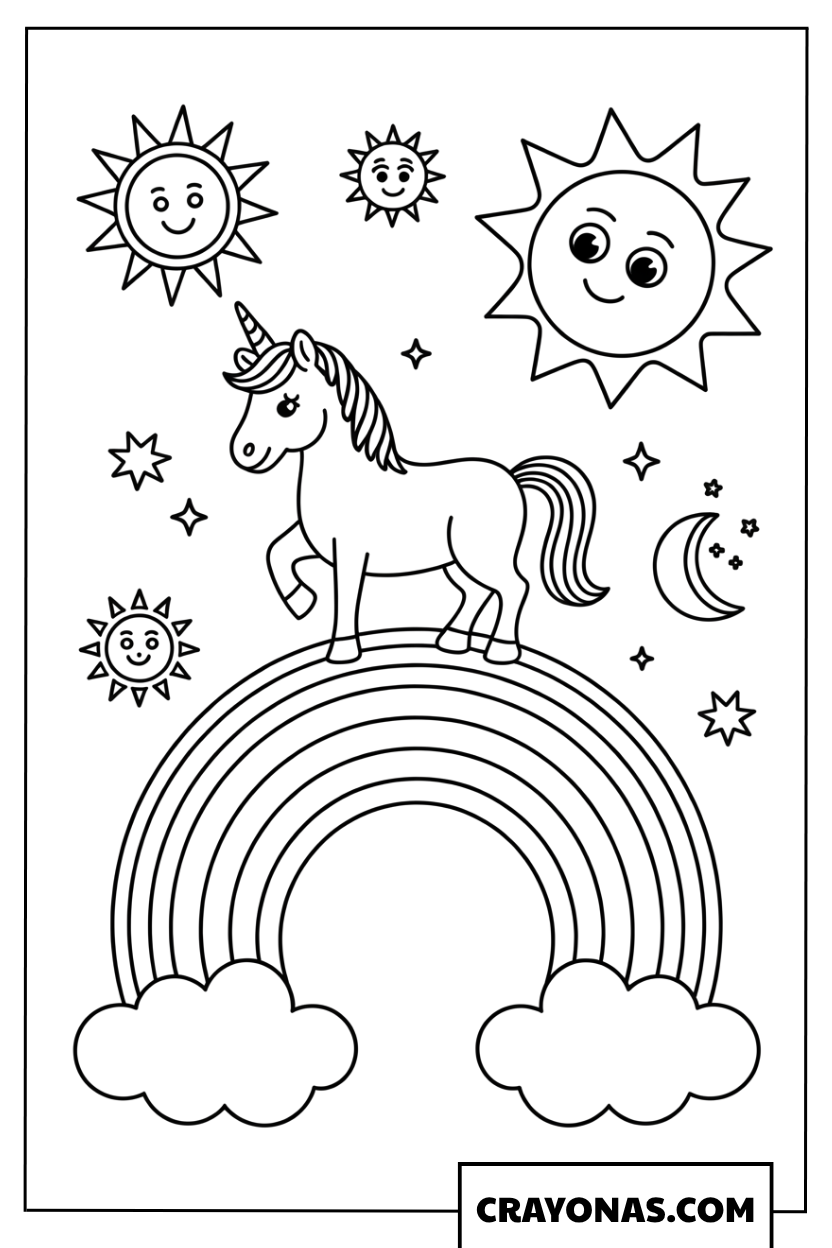 Unicorn on Rainbow Coloring Page