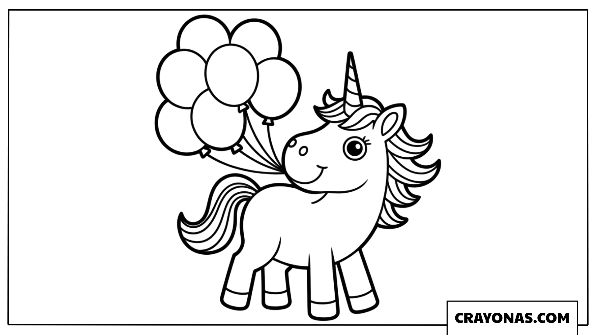Unicorn with Birthday Balloons Coloring Page