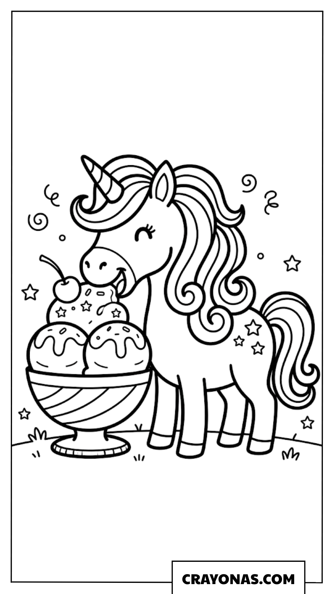 Unicorn with Ice Cream Sundae Coloring Page