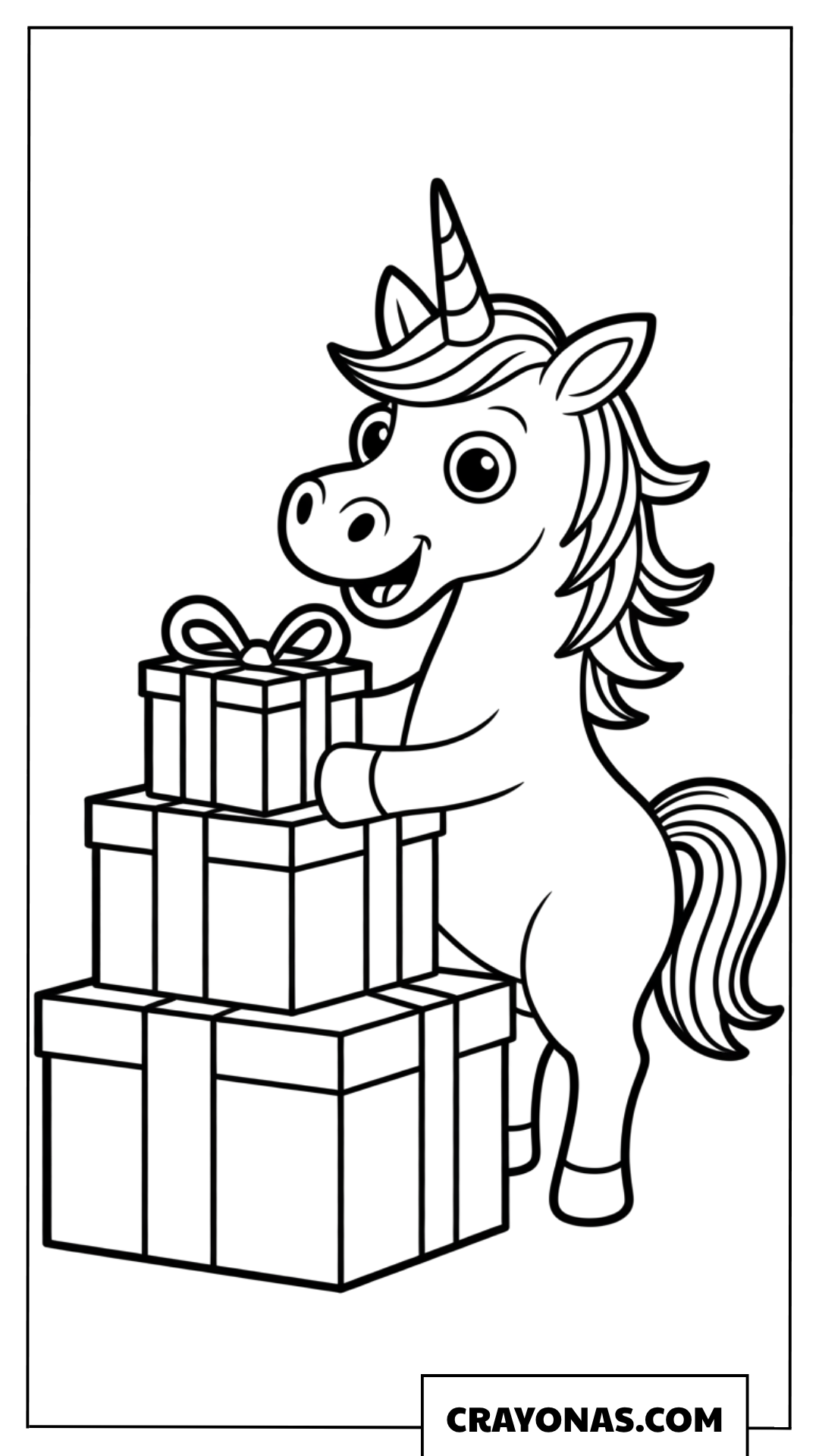 Unicorn with Presents Coloring Page
