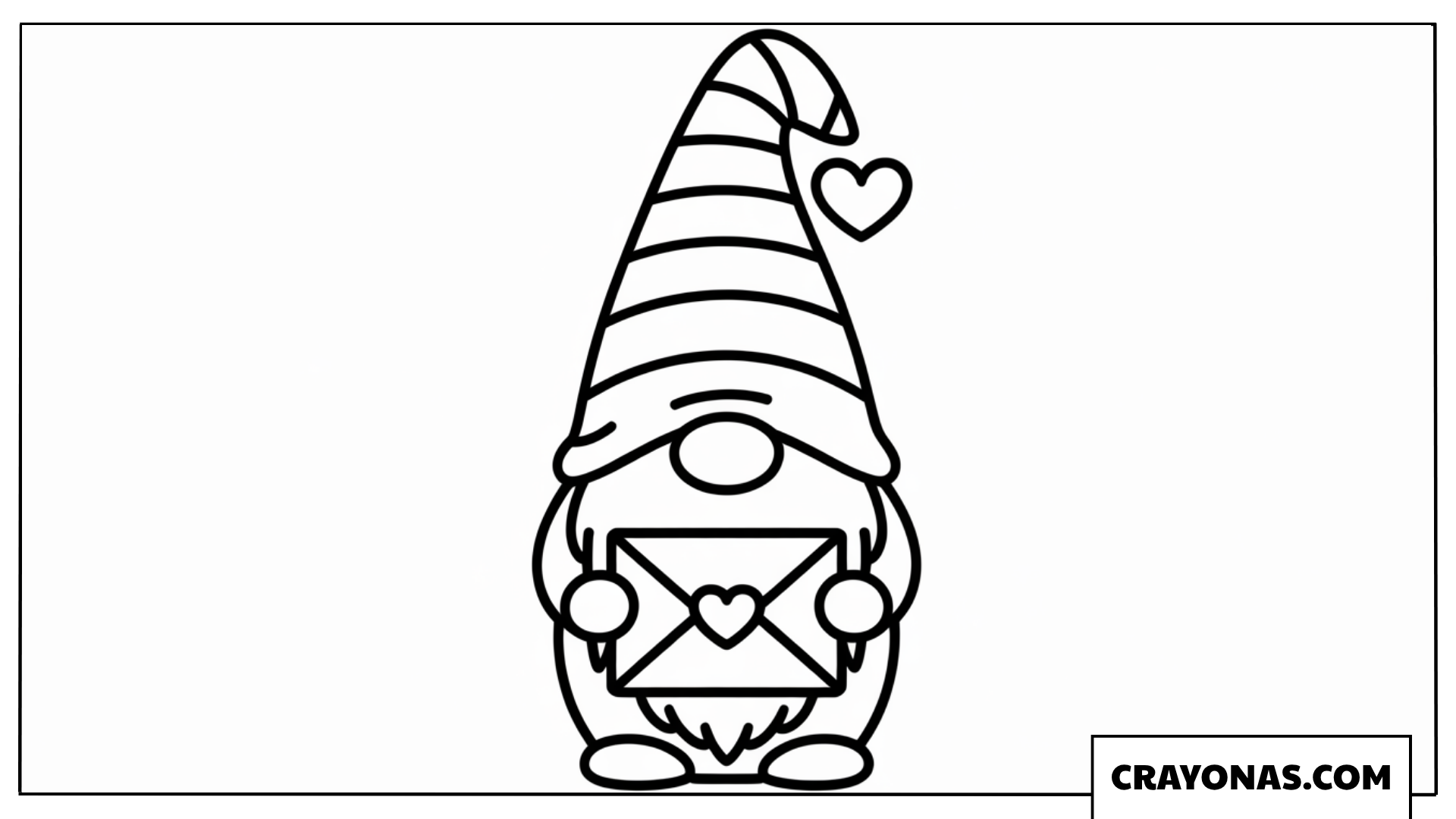 Valentine Gnome with Envelope Coloring Page