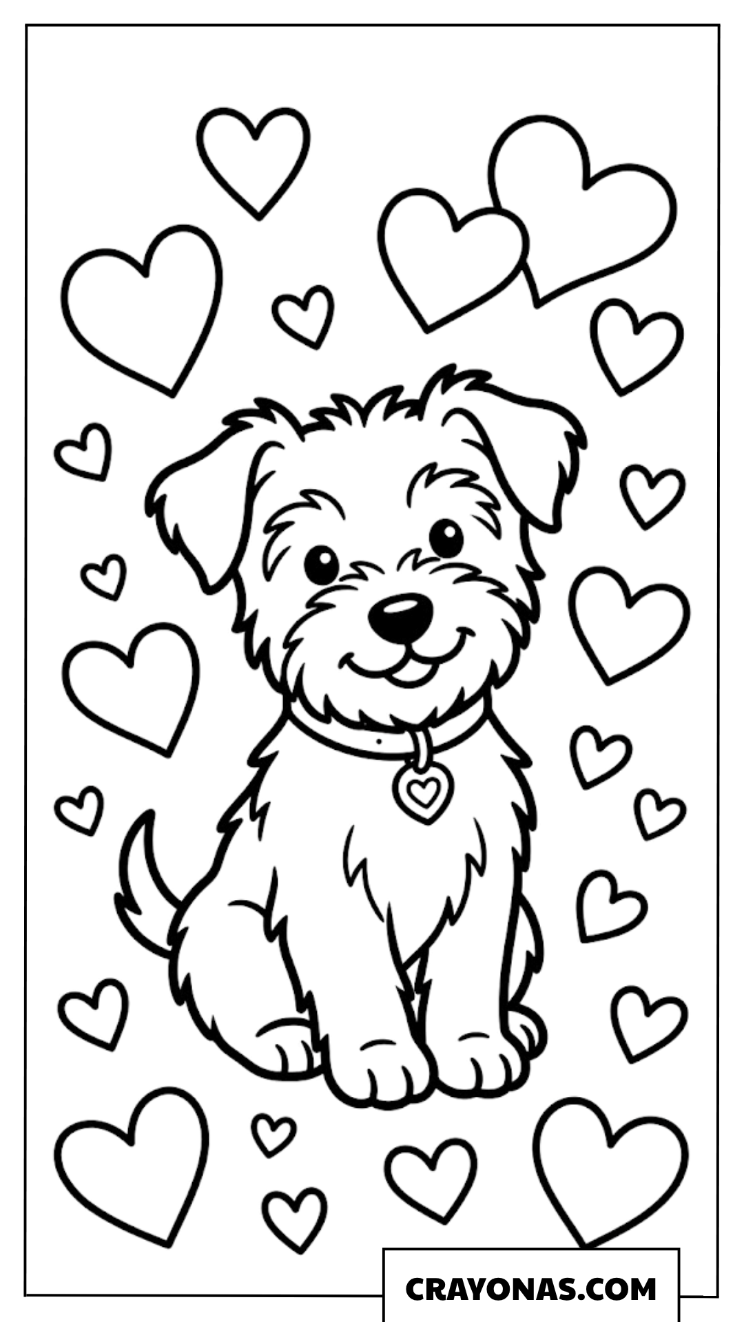 Valentine Puppy with Hearts Coloring Page