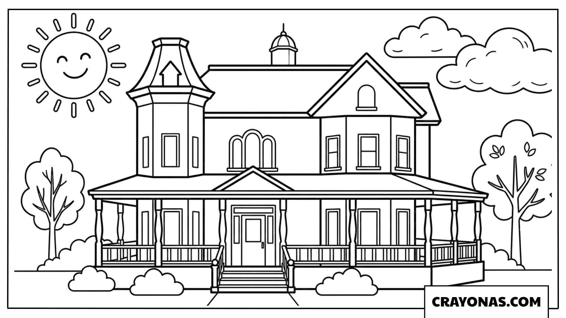 Victorian House with Porch Coloring Page
