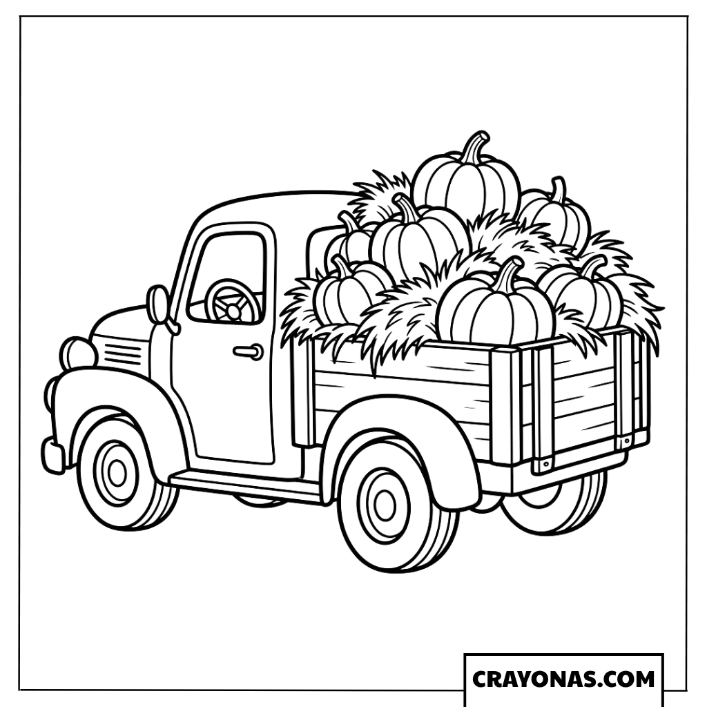 Vintage Truck Loaded with Pumpkins Fall Coloring Page