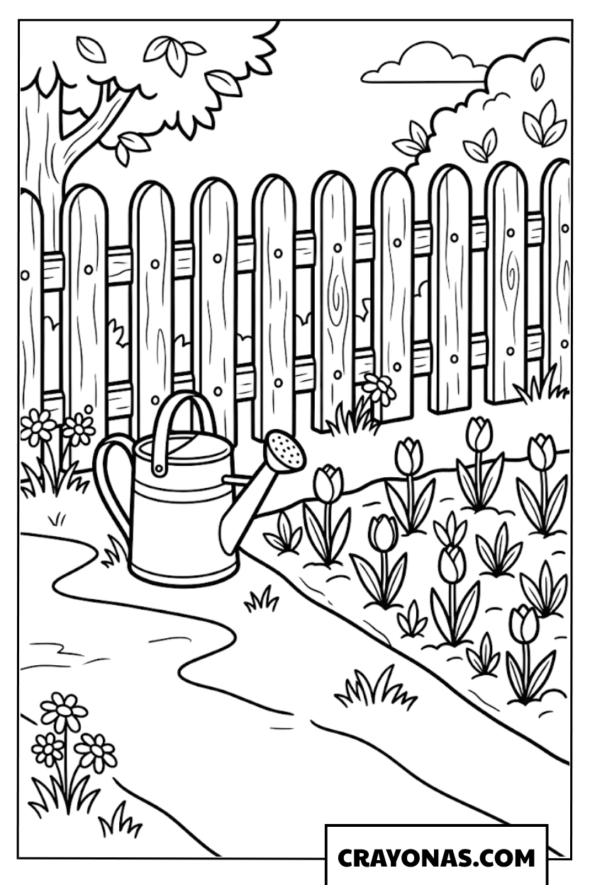 Watering Can Garden Coloring Page