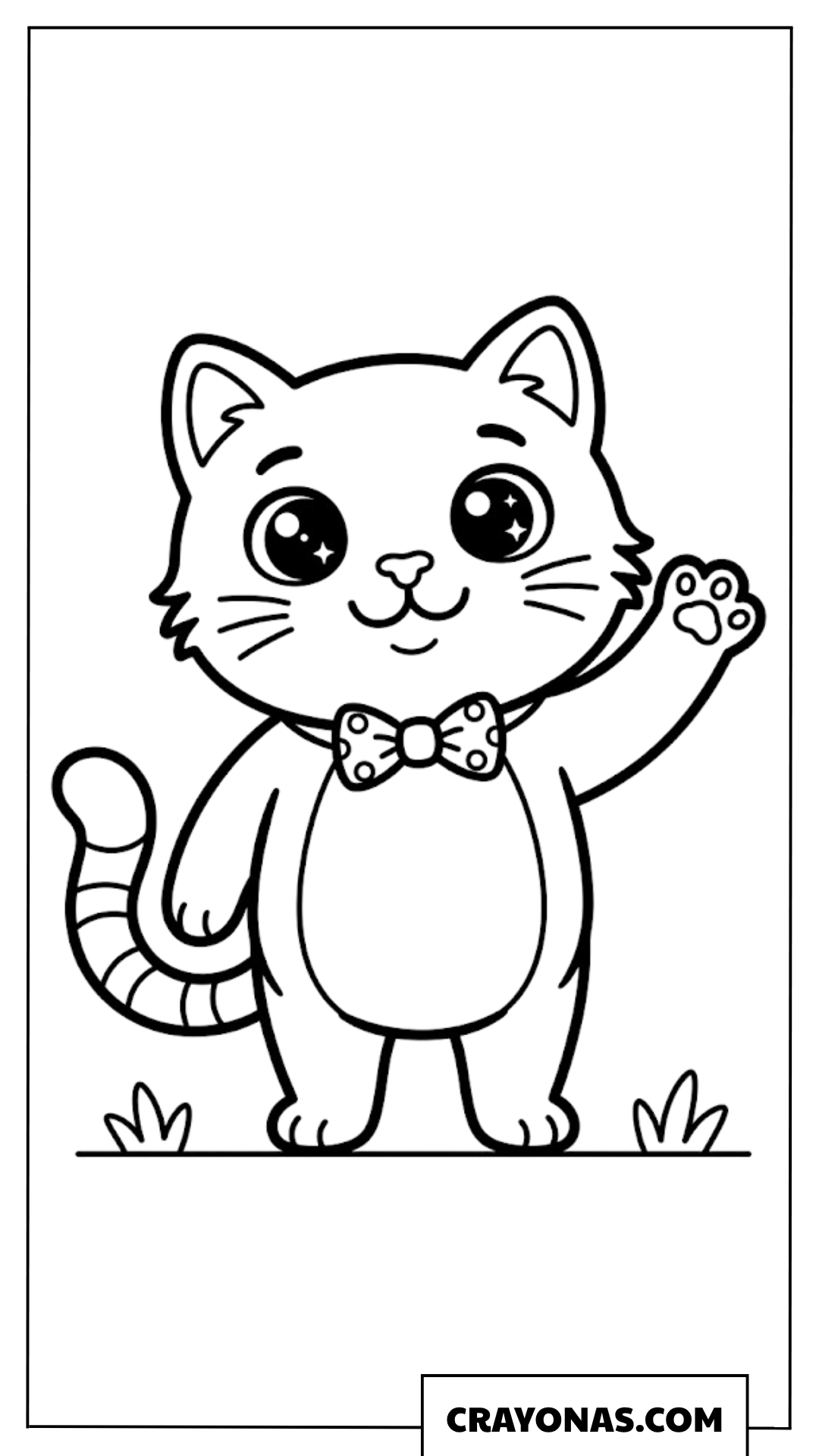 Waving Cat with Bow Tie Coloring Page