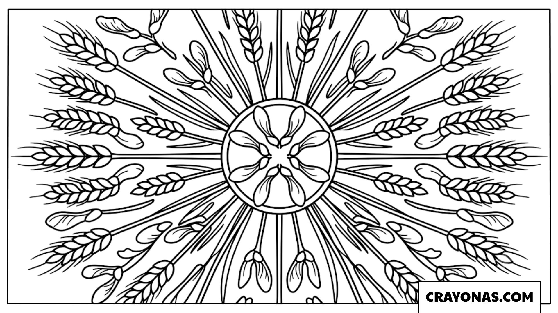 Wheat and Leaf Mandala Fall Coloring Page