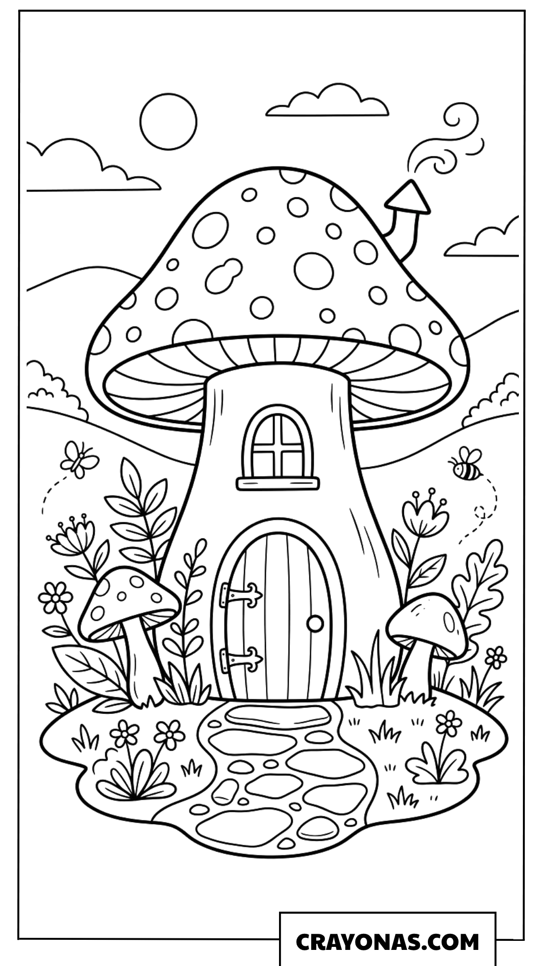 Whimsical Mushroom House Coloring Page