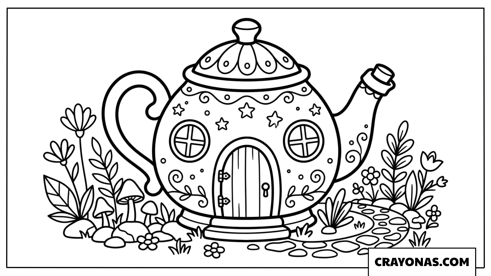 Whimsical Teapot House Coloring Page