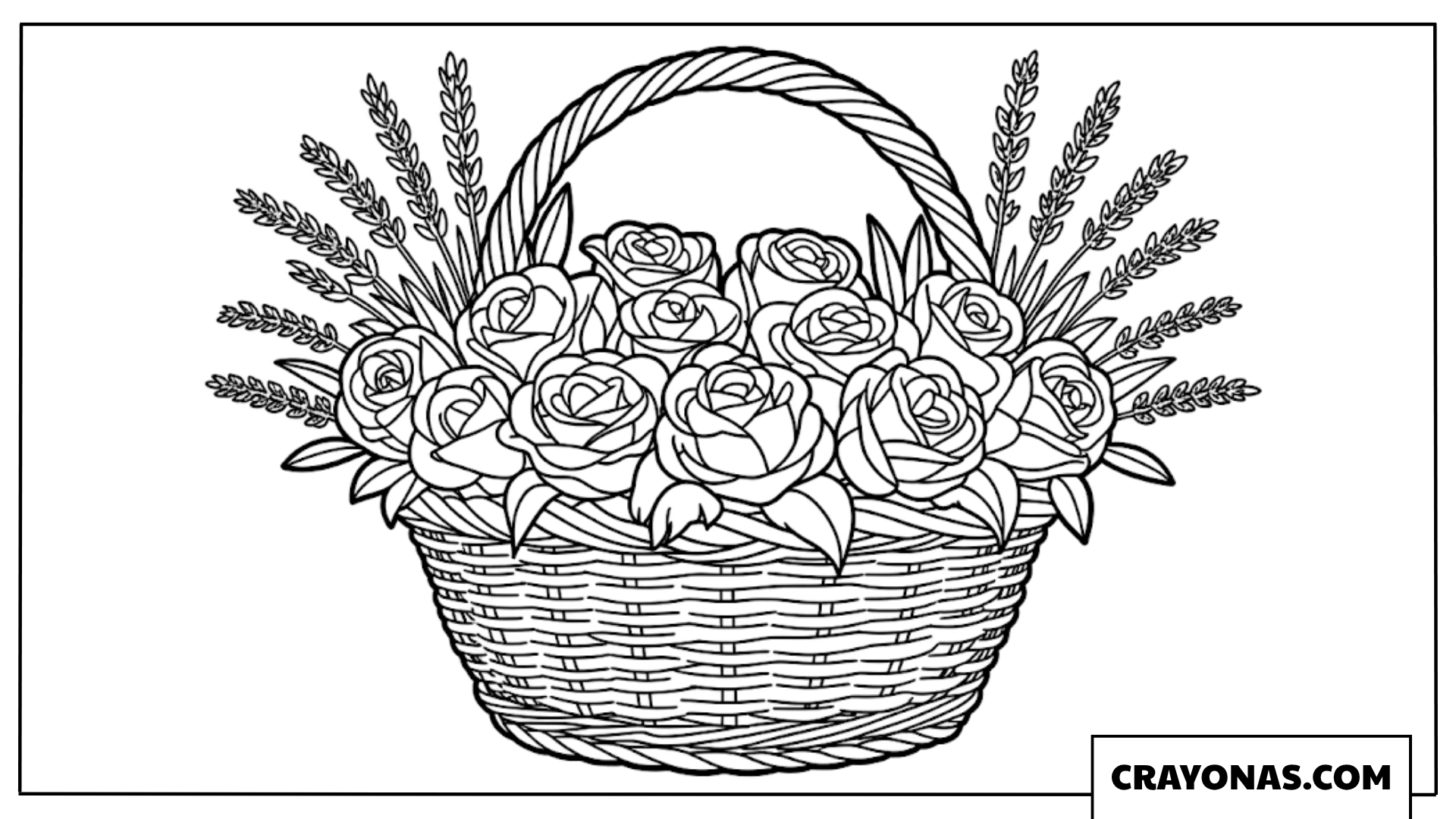 Wicker Basket of Roses and Lavender Coloring Page