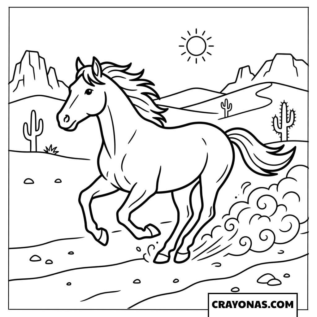 Wild Horse Running in Desert Coloring Page
