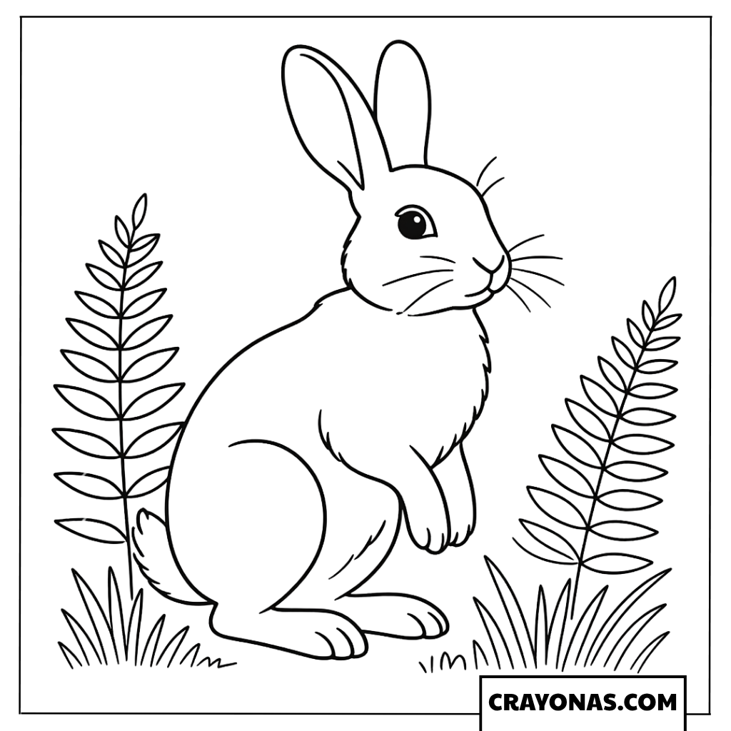 Wild Rabbit in Grass Coloring Page