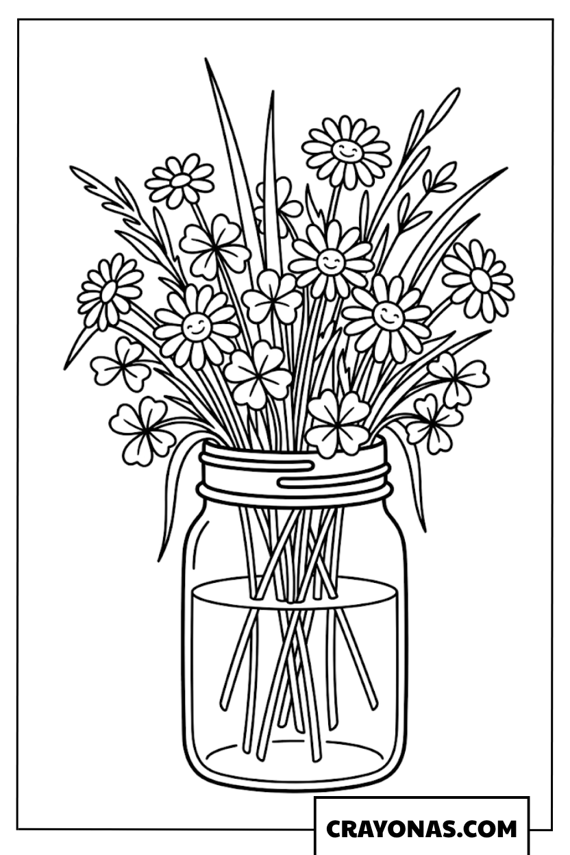 Wildflower Mason Jar Coloring Page