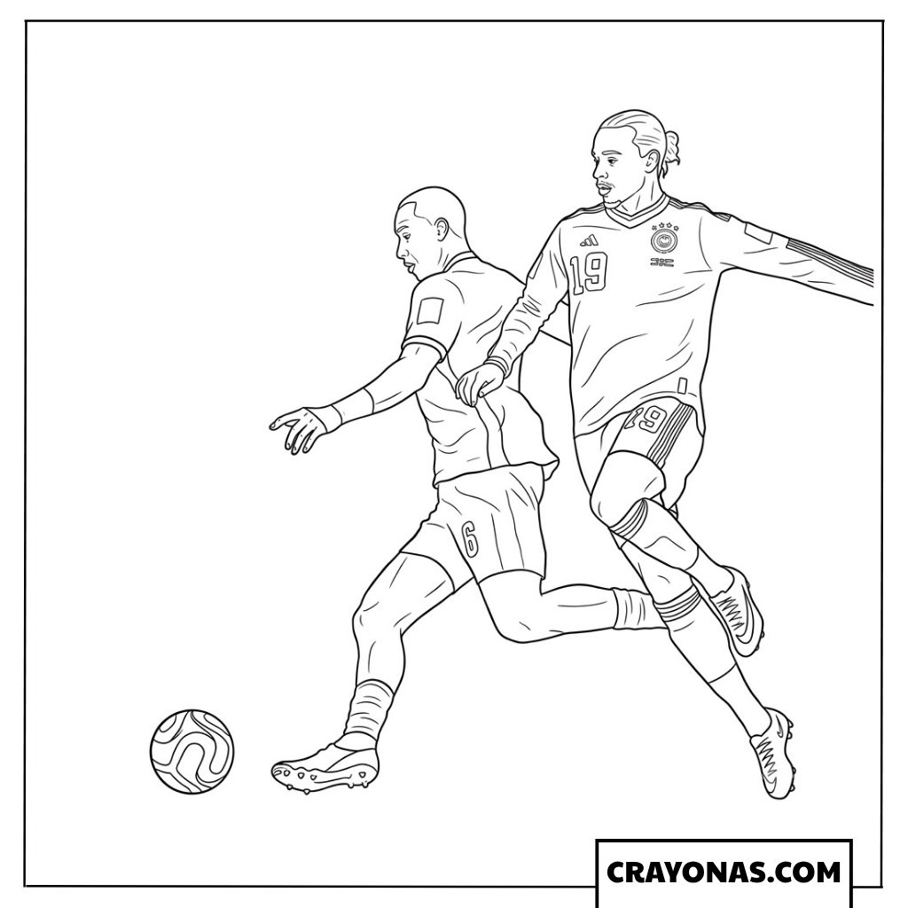 Willian Pacho Defending vs Leroy Sane Coloring Page