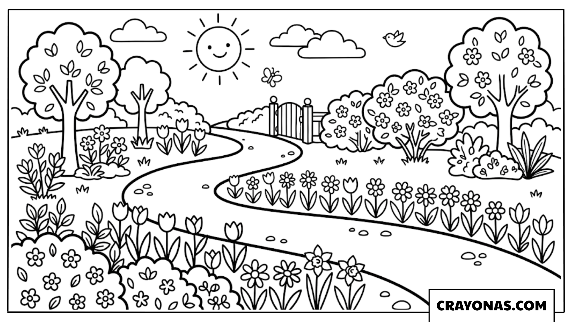 Winding Path Through Spring Meadow Coloring Page