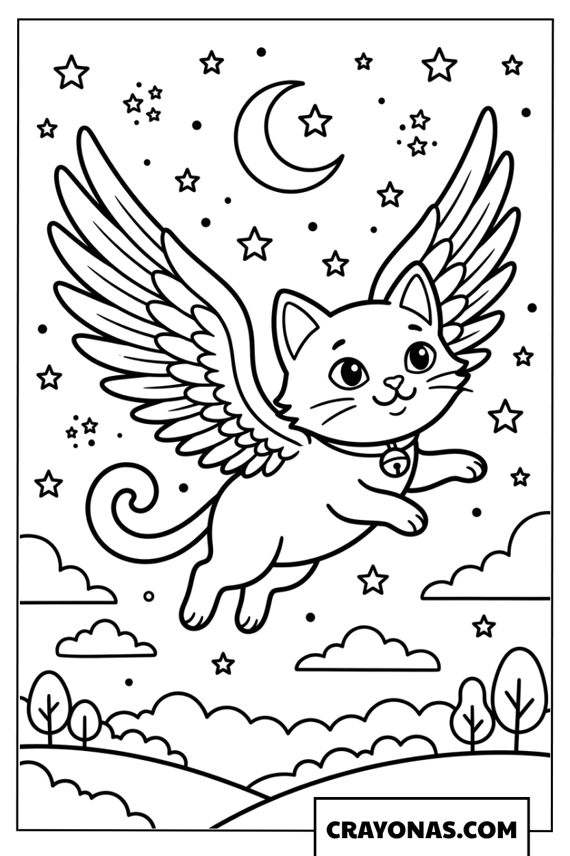 Winged Caticorn Flying Coloring Page