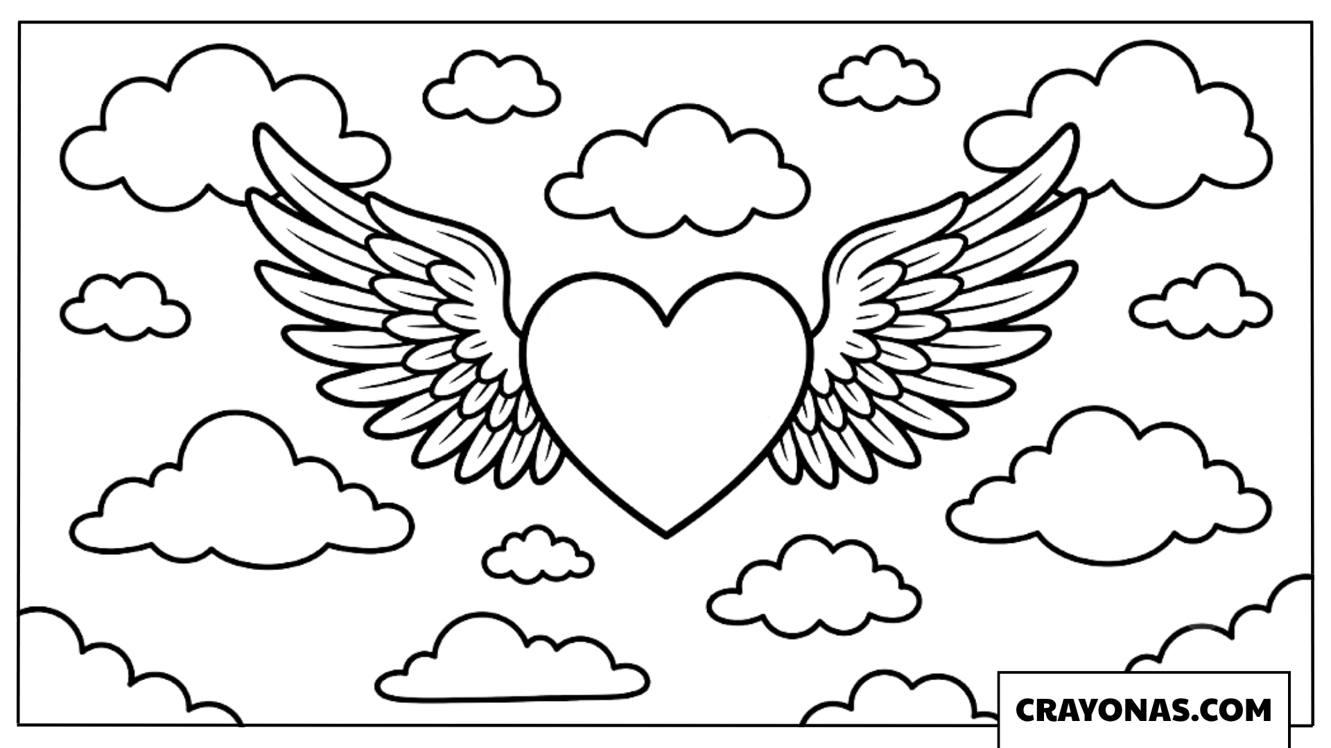 Winged Heart Flying in Sky Coloring Page