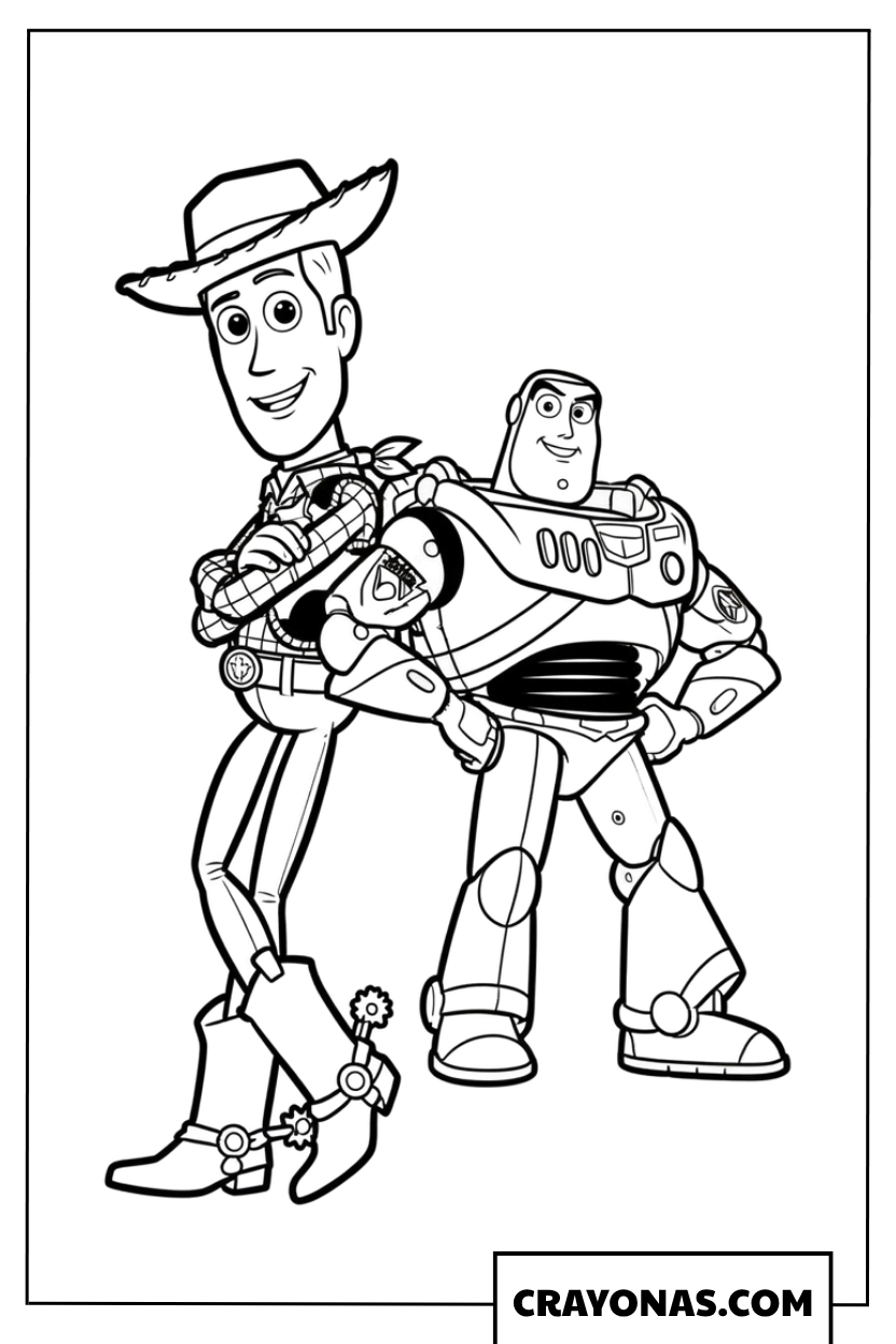 Woody Carrying Buzz Lightyear Coloring Page