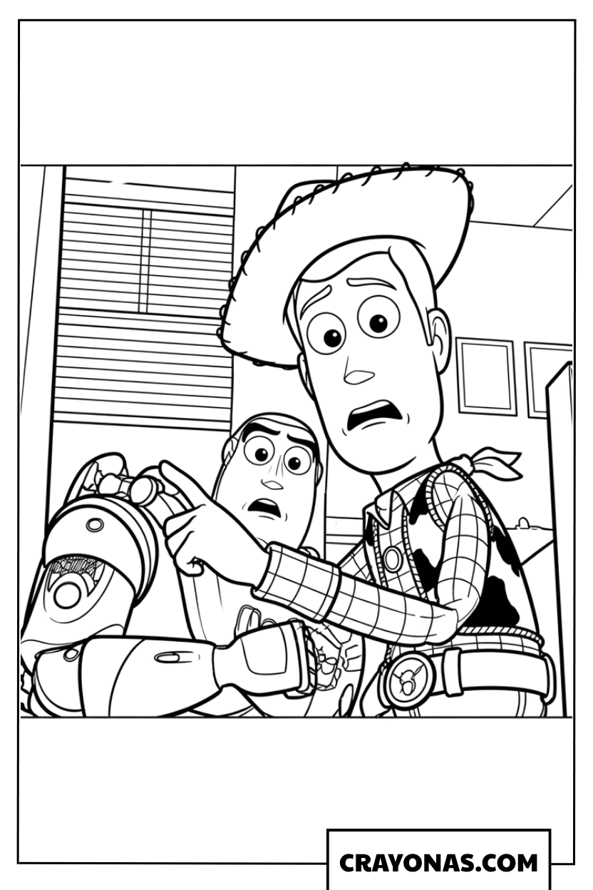Woody Fixing Buzz Lightyear Coloring Page