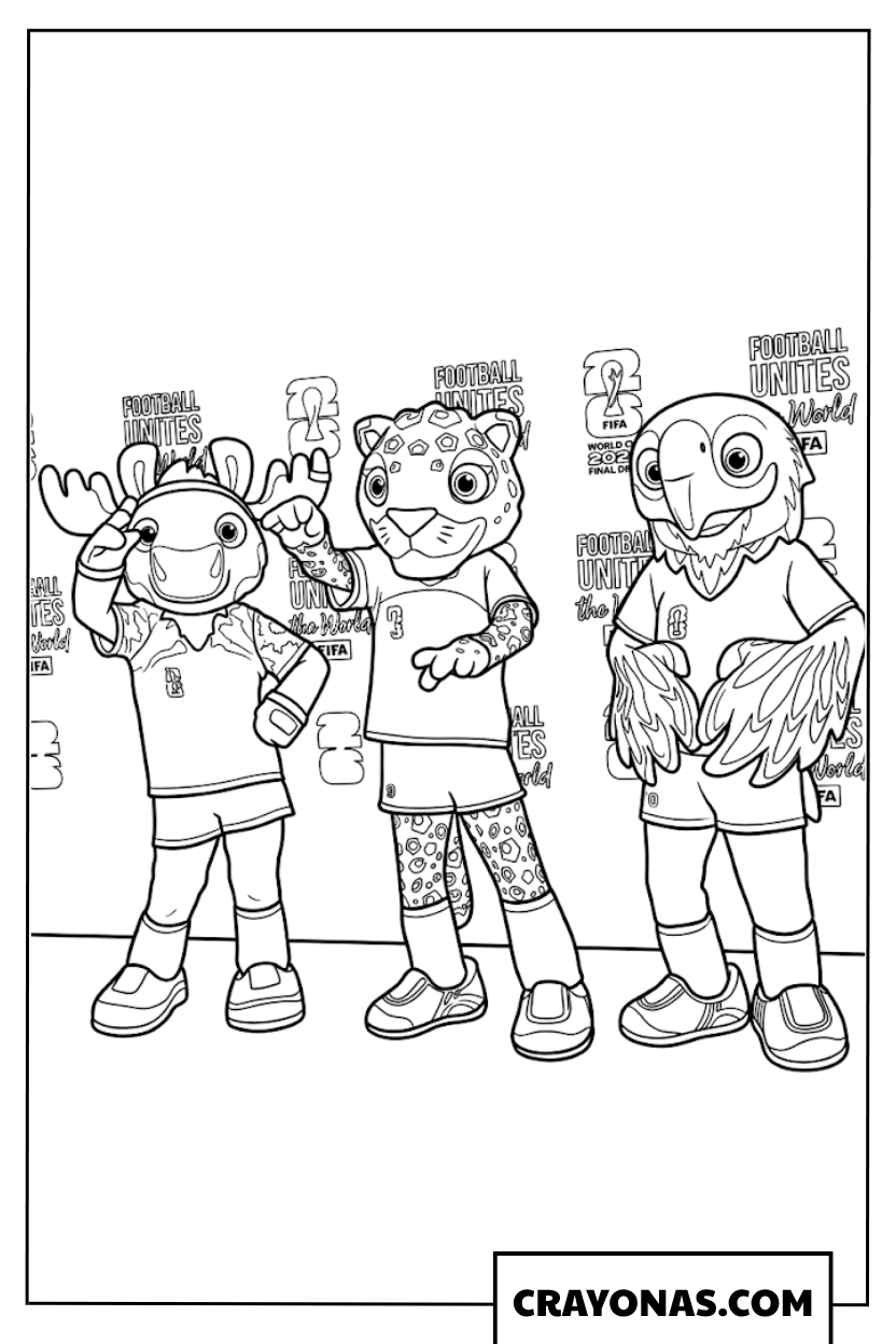 World Cup 2026 Mascots Together Coloring Page