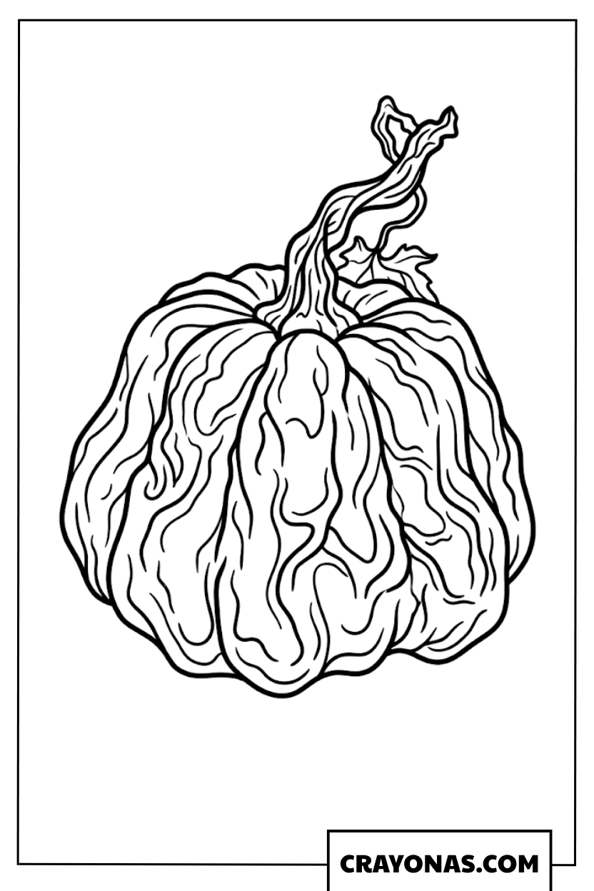 Wrinkled and Decaying Pumpkin Coloring Page