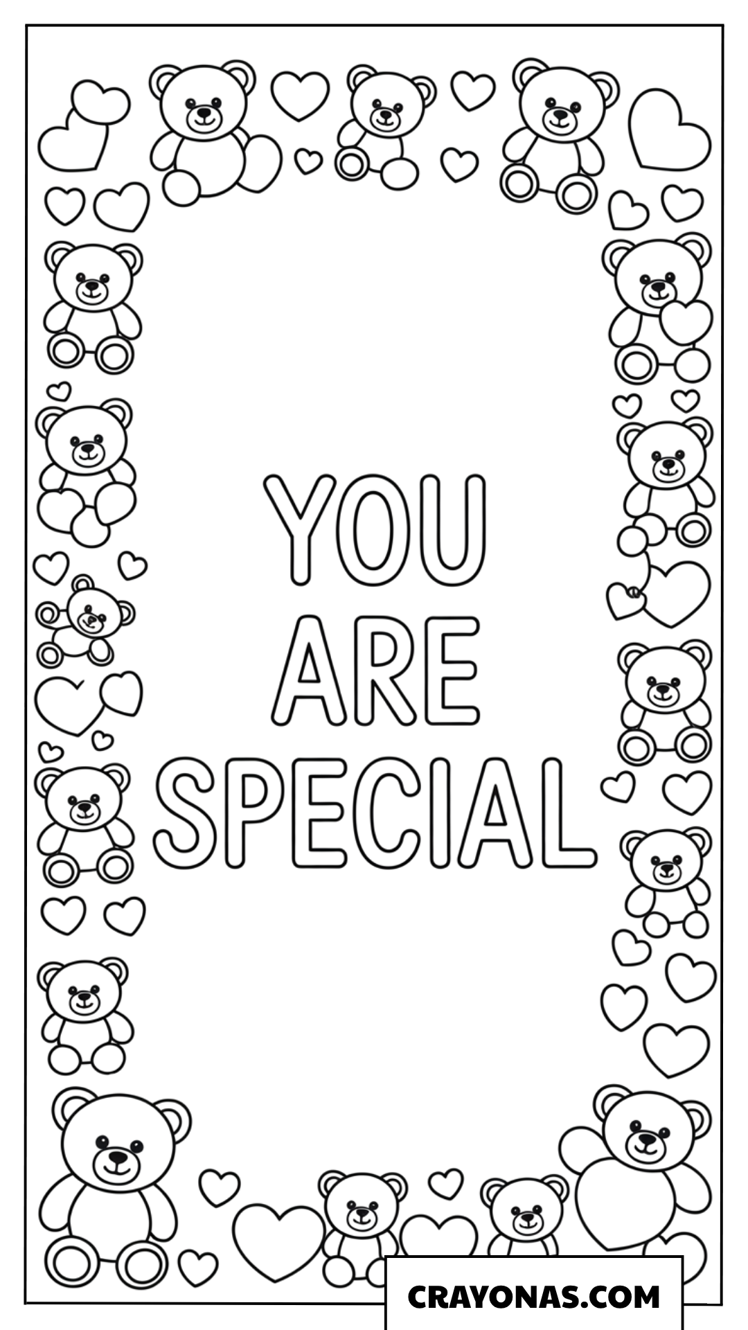 You Are Special Teddy Bear Card Coloring Page