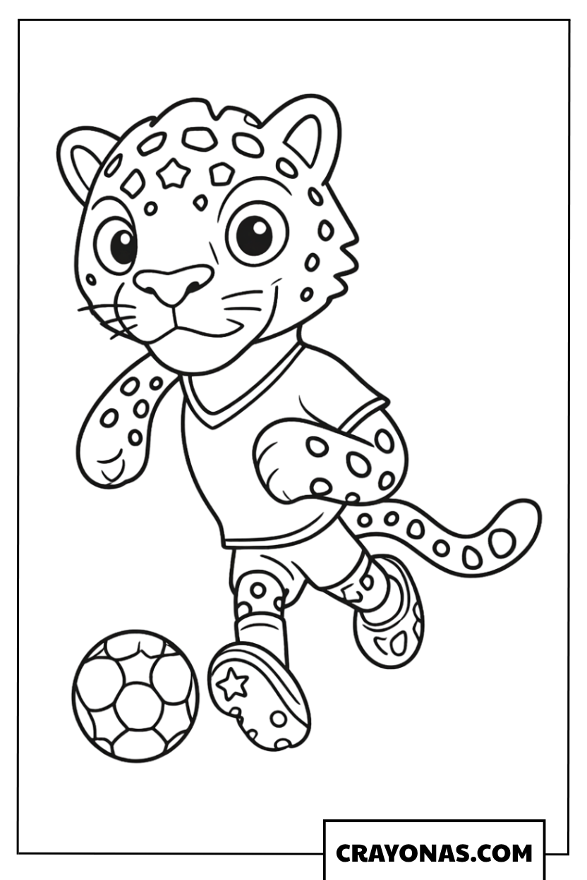 Zayu the Jaguar Kicking Soccer Ball Coloring Page