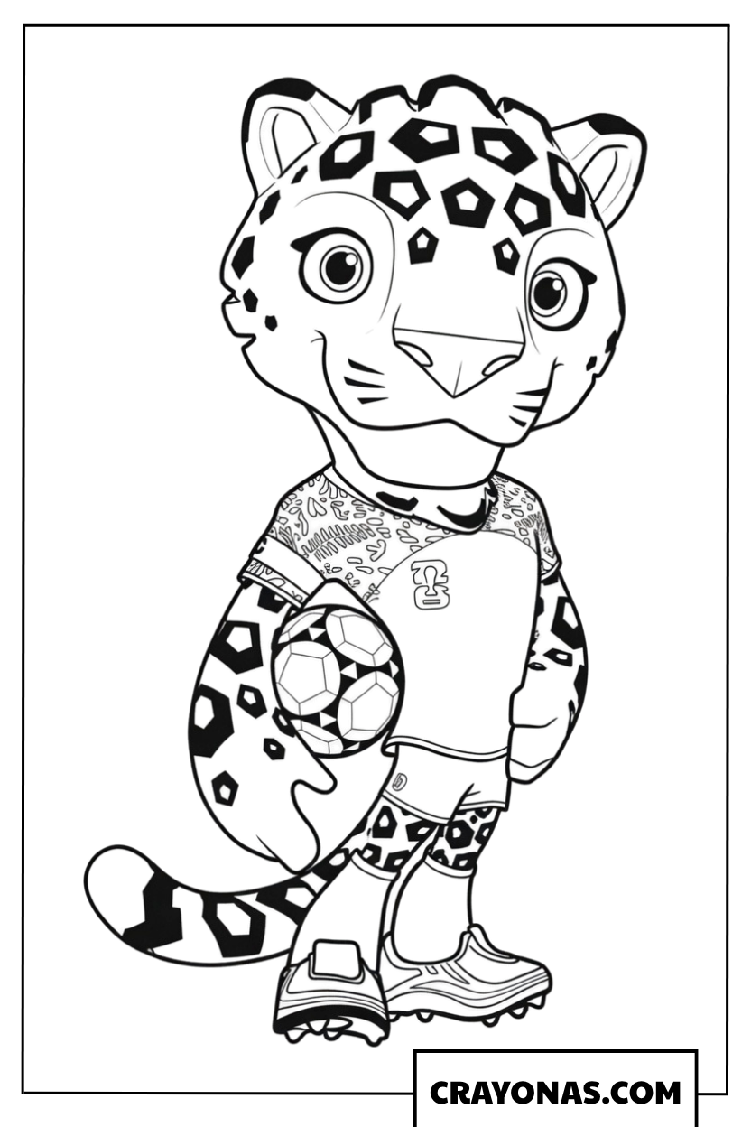 Zayu the Jaguar Soccer Player Coloring Page