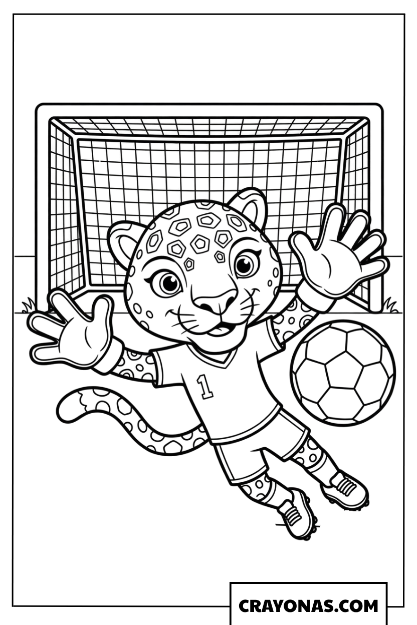 Zayu the Jaguar at Goal Coloring Page