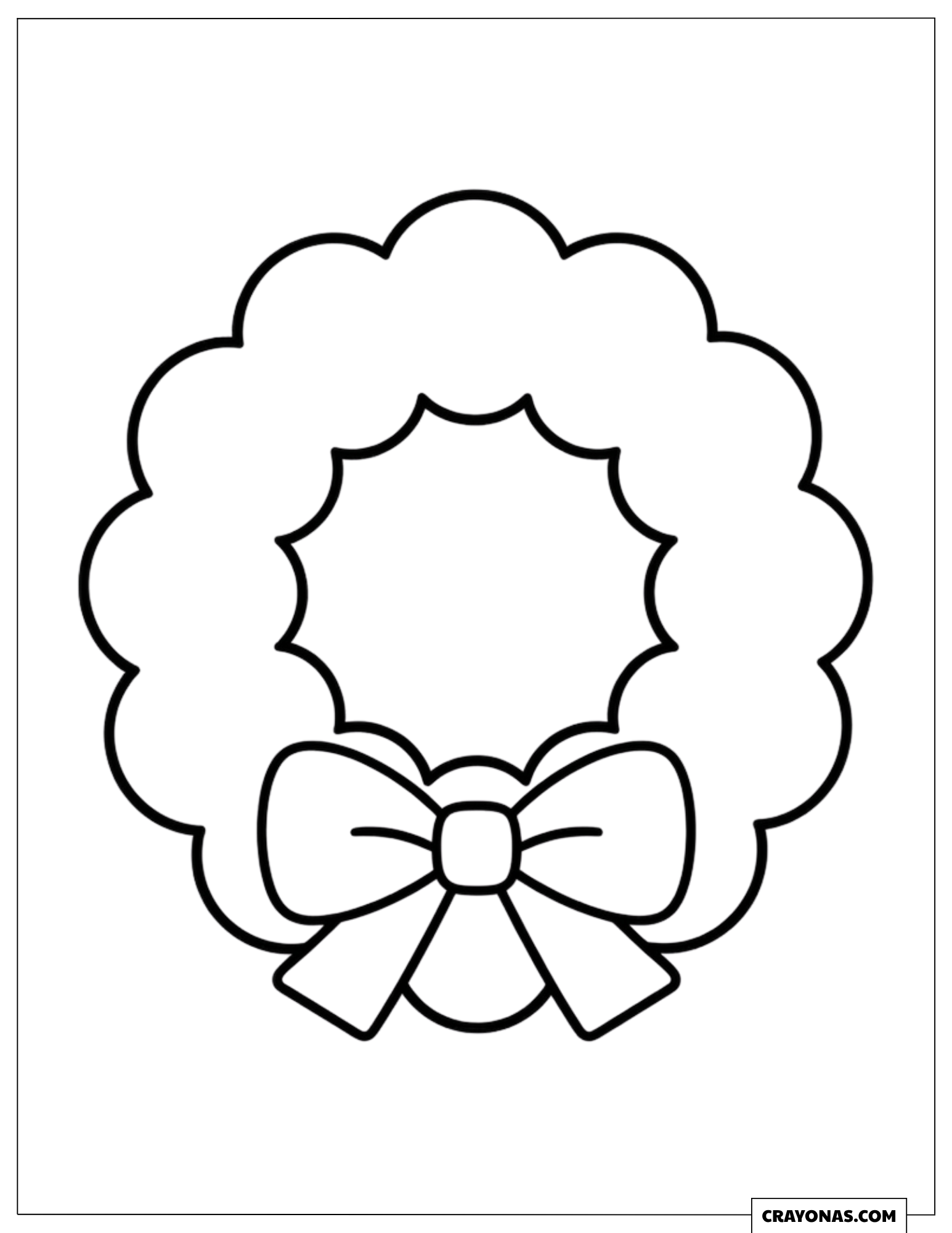 Bow Christmas Wreath Finished With a Single Bow Coloring Sheet for Preschooler