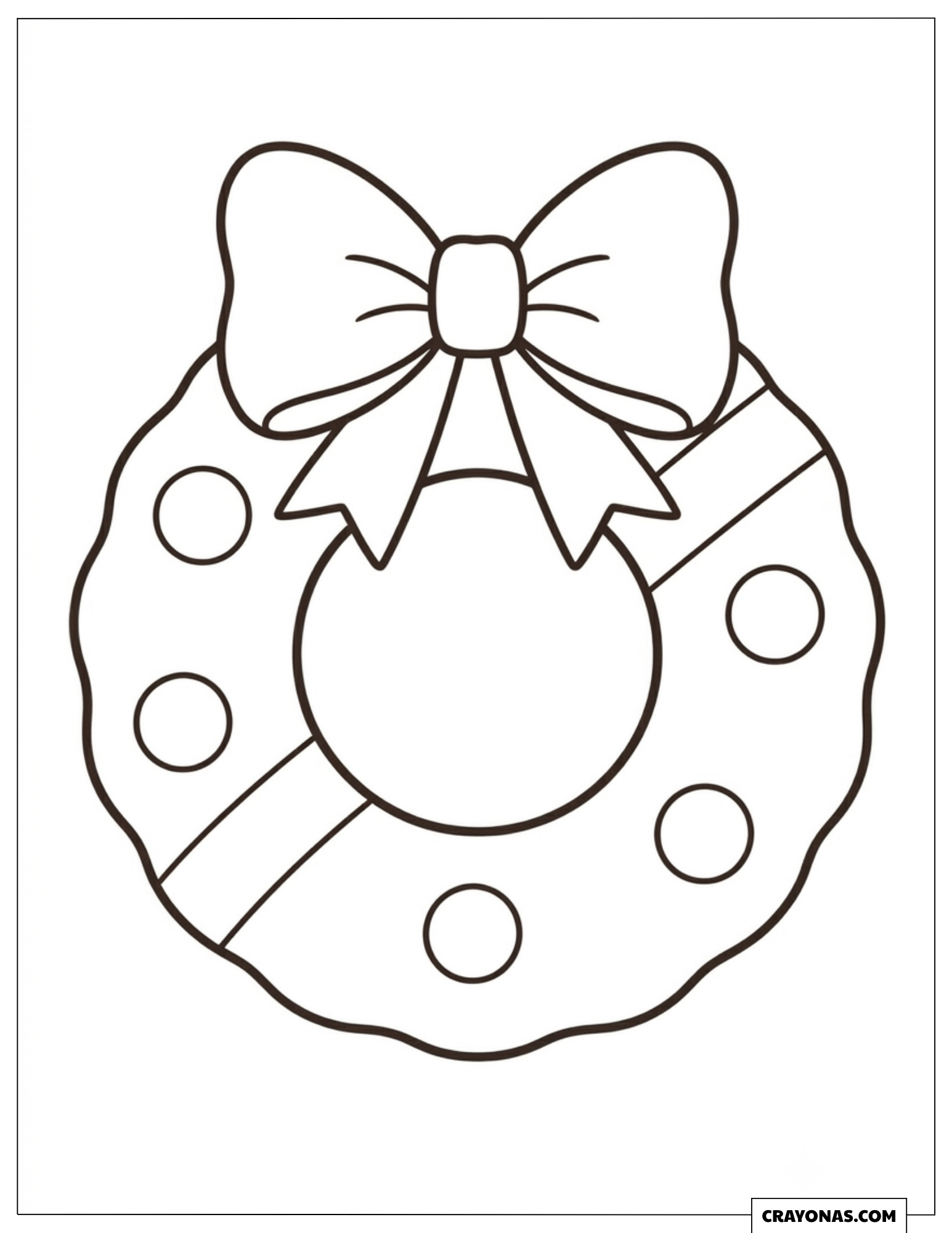 Bow Christmas Wreath Wrapped in a Big Ribbon Coloring Page for Preschooler