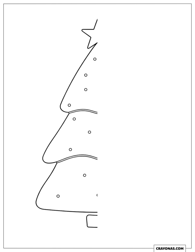 Christmas Tree Half-Drawing Challenge Coloring Sheet