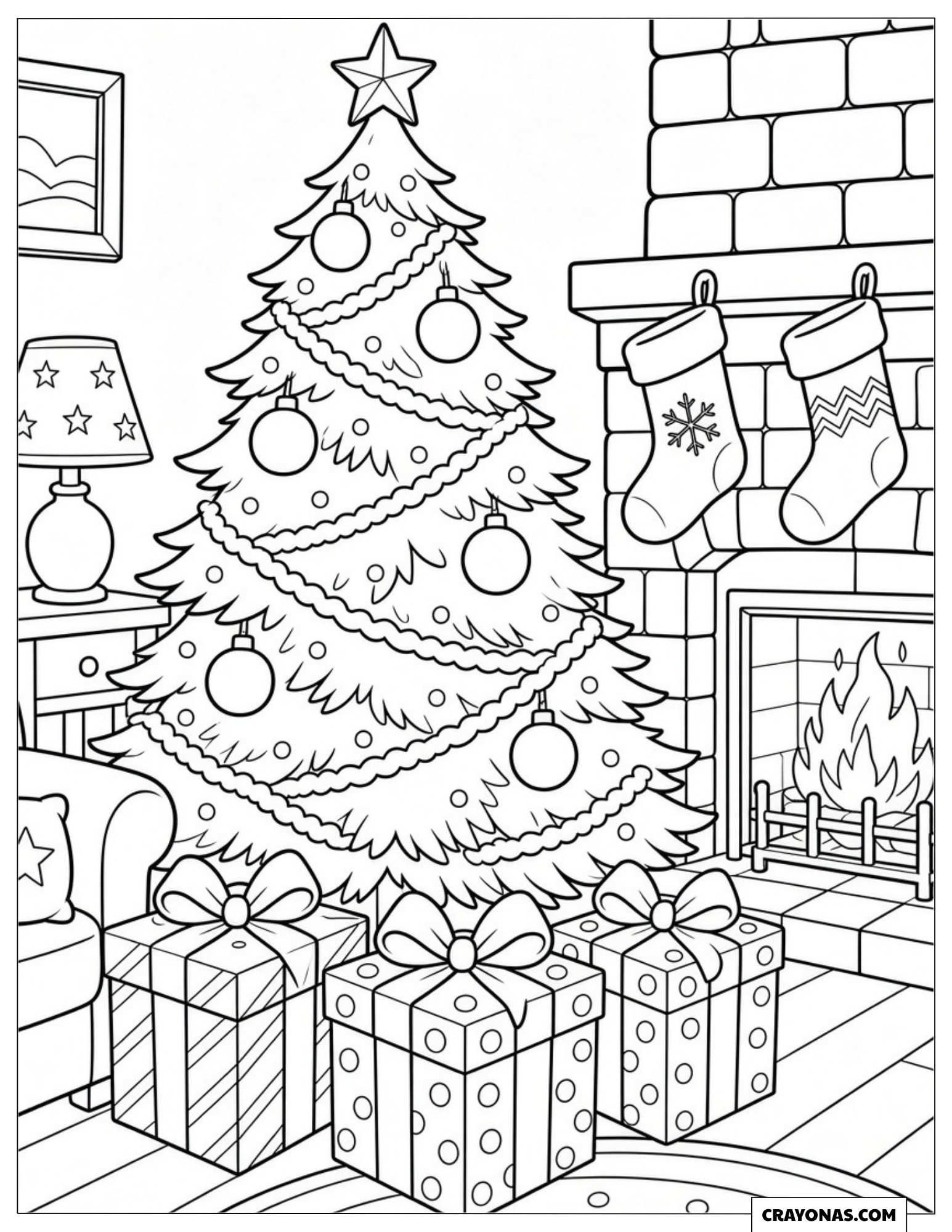 Christmas tree in the living room coloring page