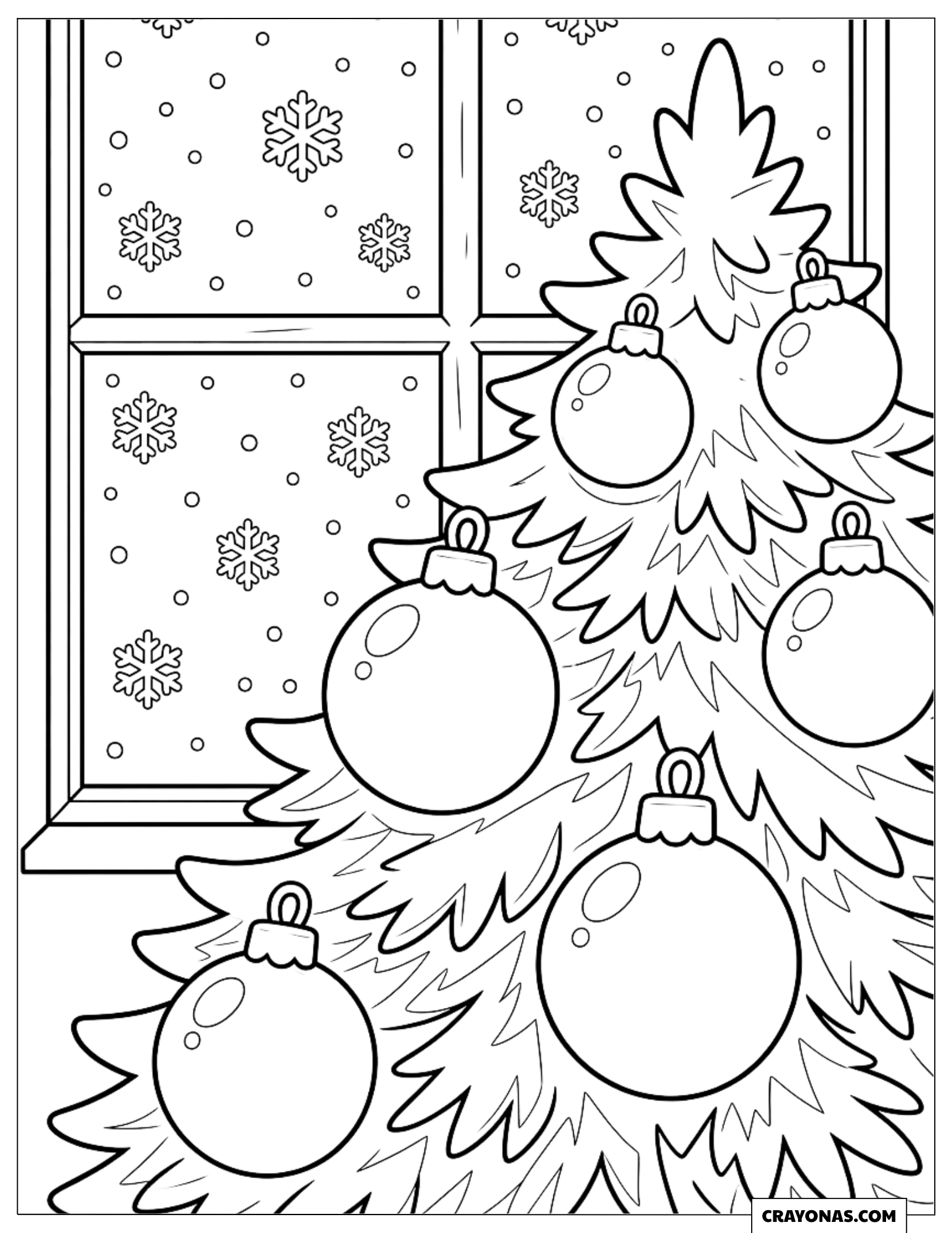 Christmas tree watching snowfall coloring sheet for preschooler