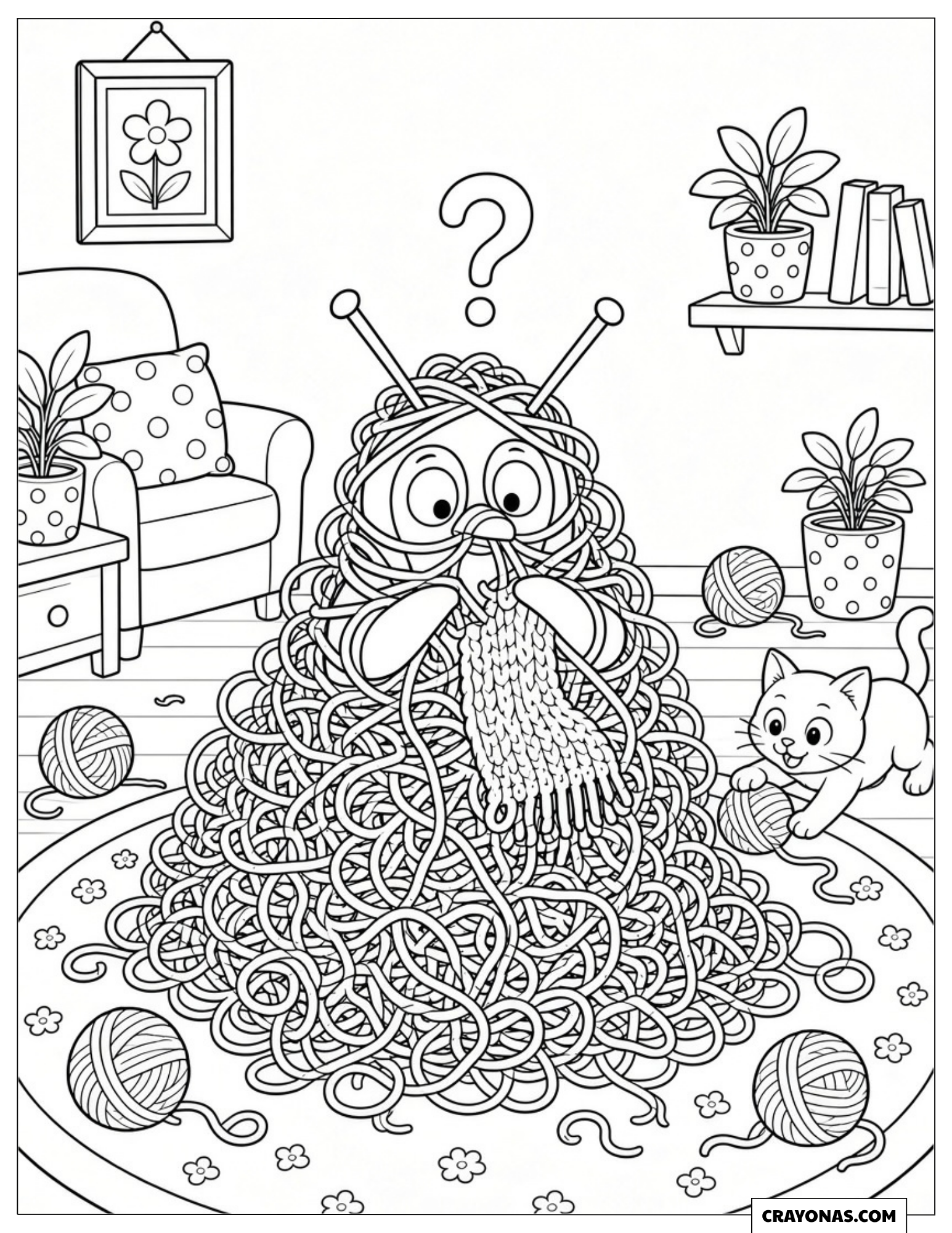 Cute Penguin Tangled in Red Yarn Christmas Coloring Page