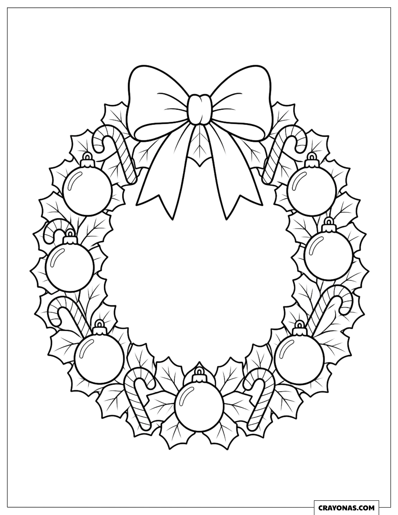 Detailed Christmas Wreath Packed With Ornaments and Candy Canes Coloring Page