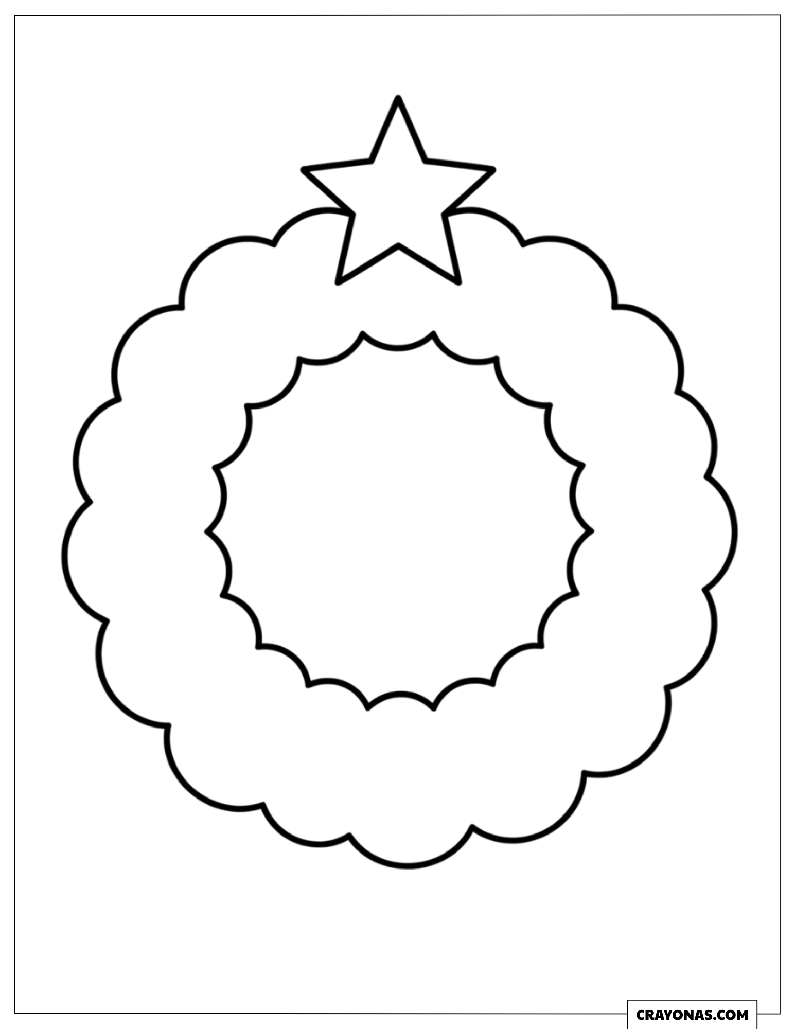 Easy Christmas Wreath Topped With a Star Coloring Page for Preschooler