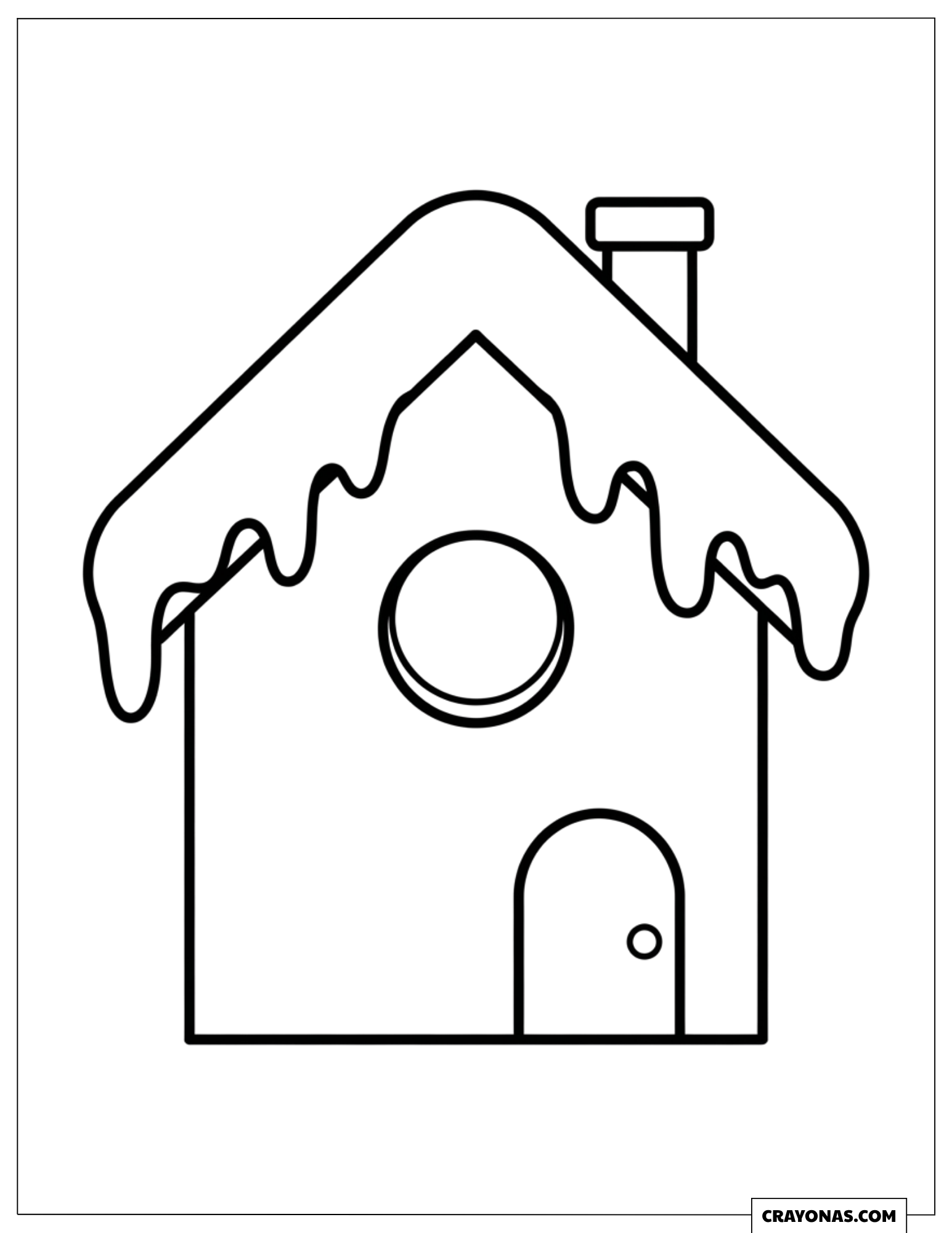 Easy Winter Snow House Christmas Coloring Page for Kids