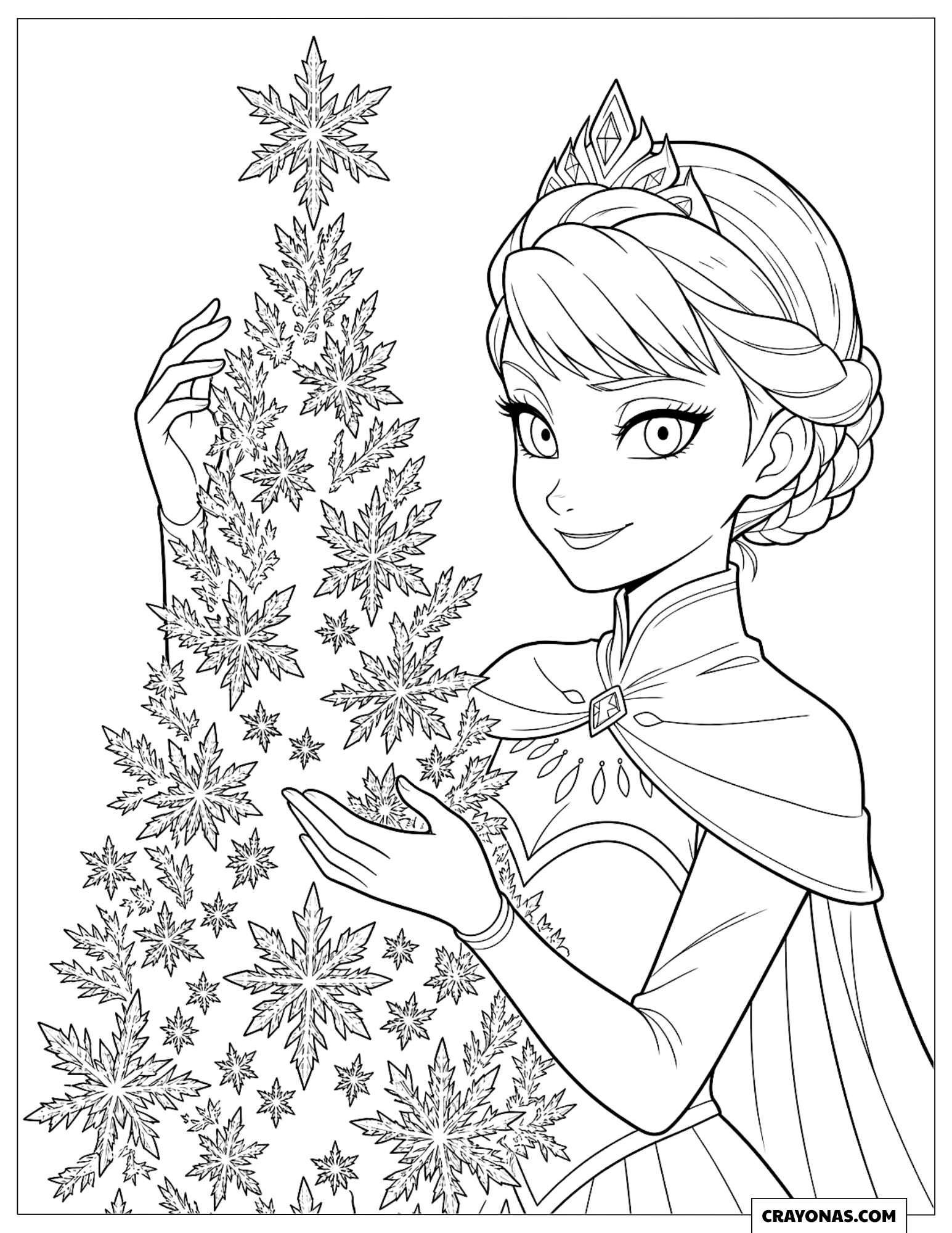 Elsa Creating a Snow Christmas Tree Coloring Page