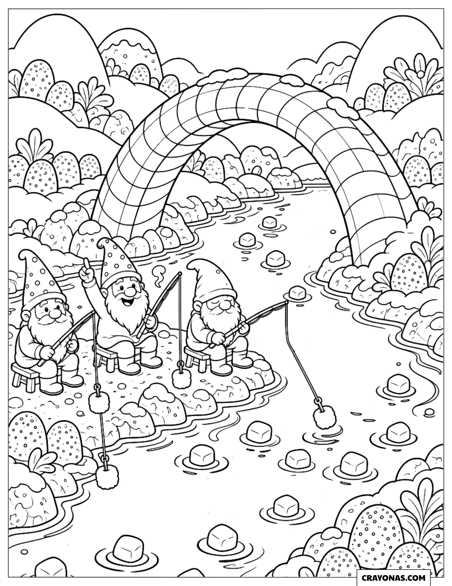 Giant Candy Cane Bridge over Hot Cocoa Christmas Coloring Page for Kids