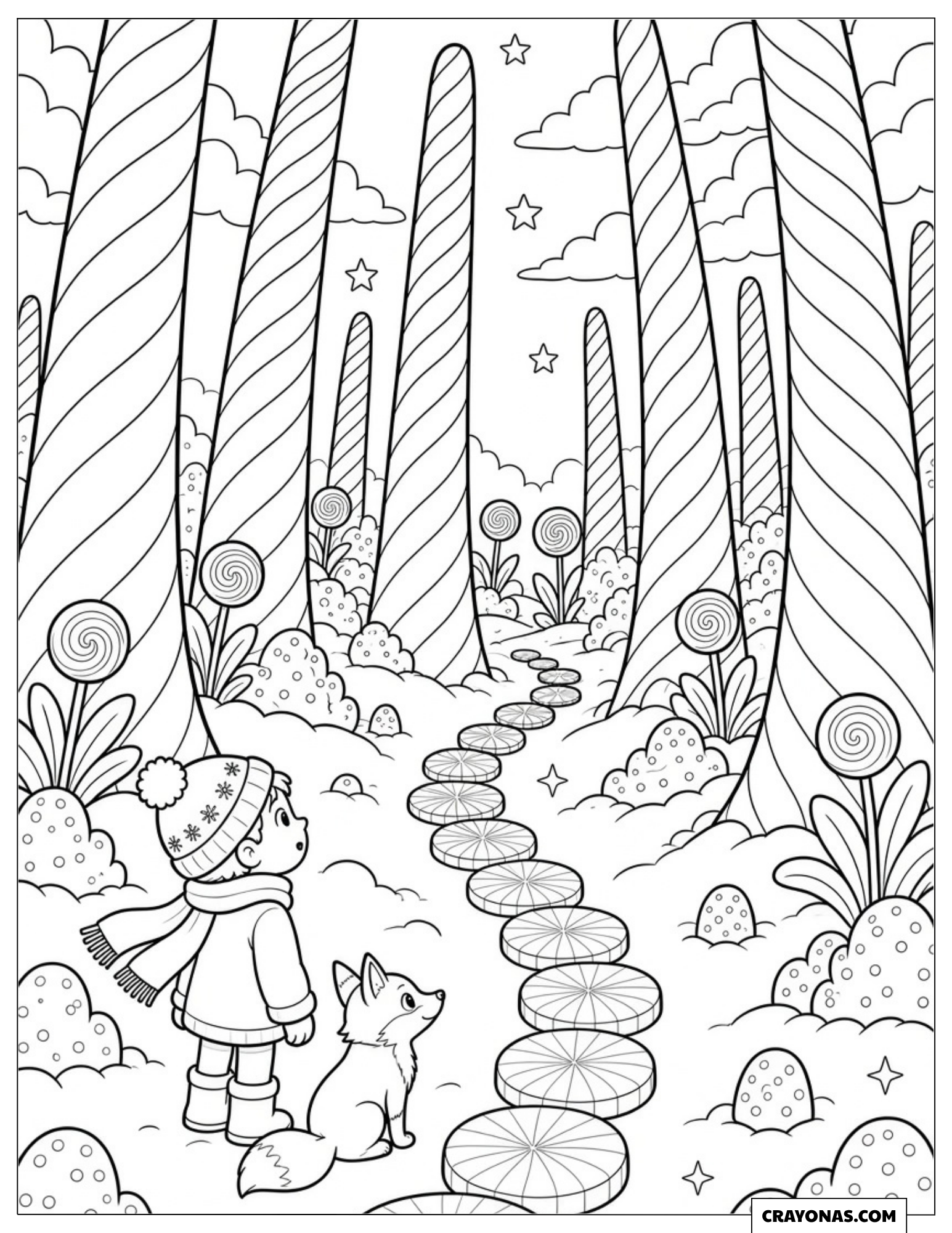 Giant Candy Cane Forest Christmas Coloring Page