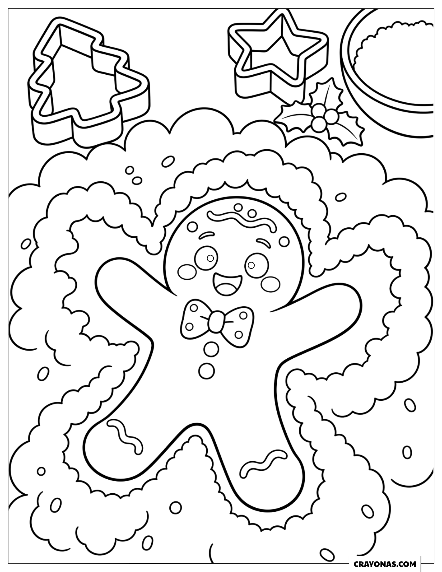 Gingerbread Man Making Snow Angels Christmas Coloring Page