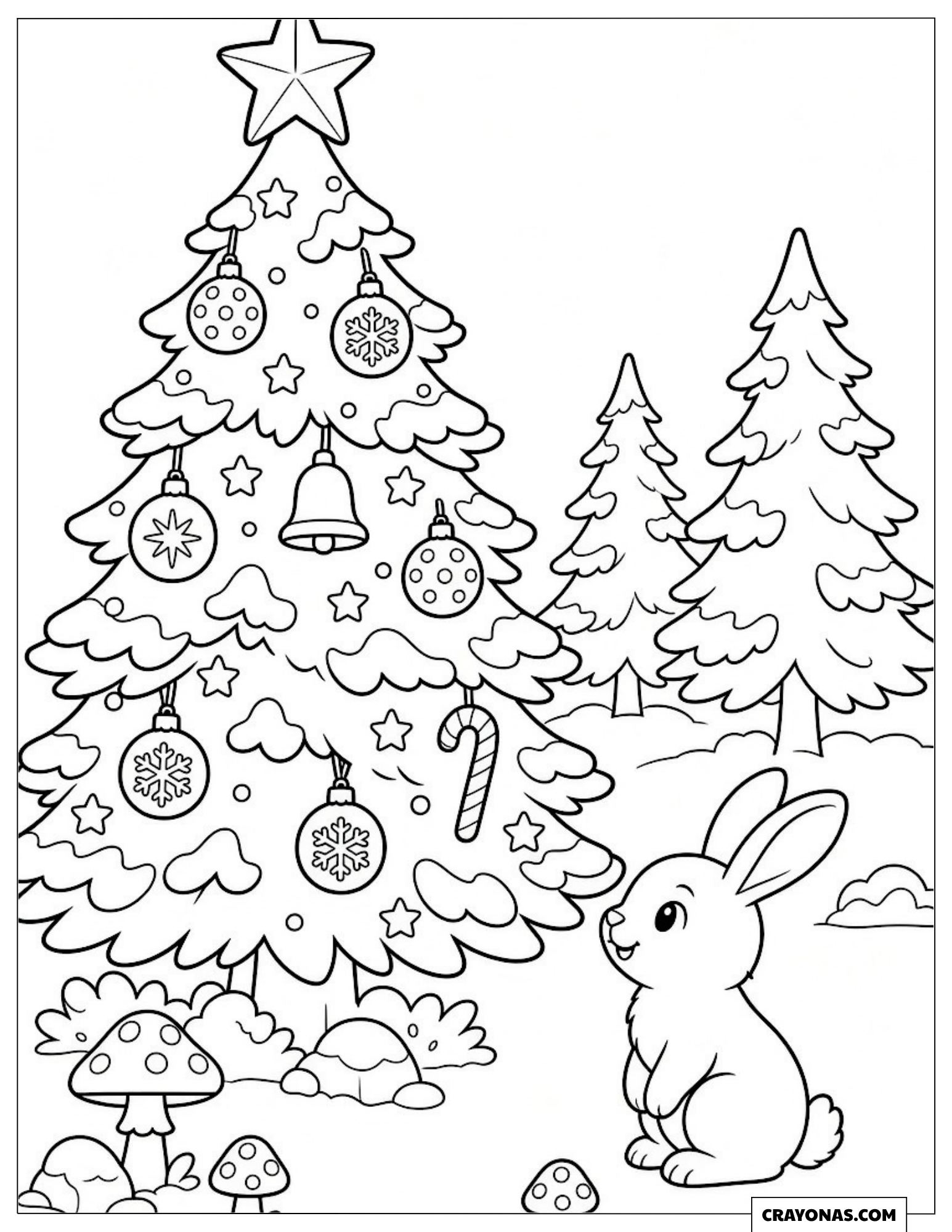 Glowing Christmas tree in the forest to color