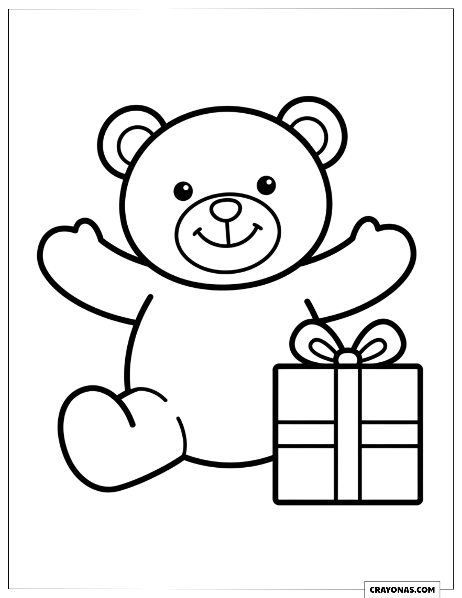 Happy Teddy Bear with Christmas Gift to Color