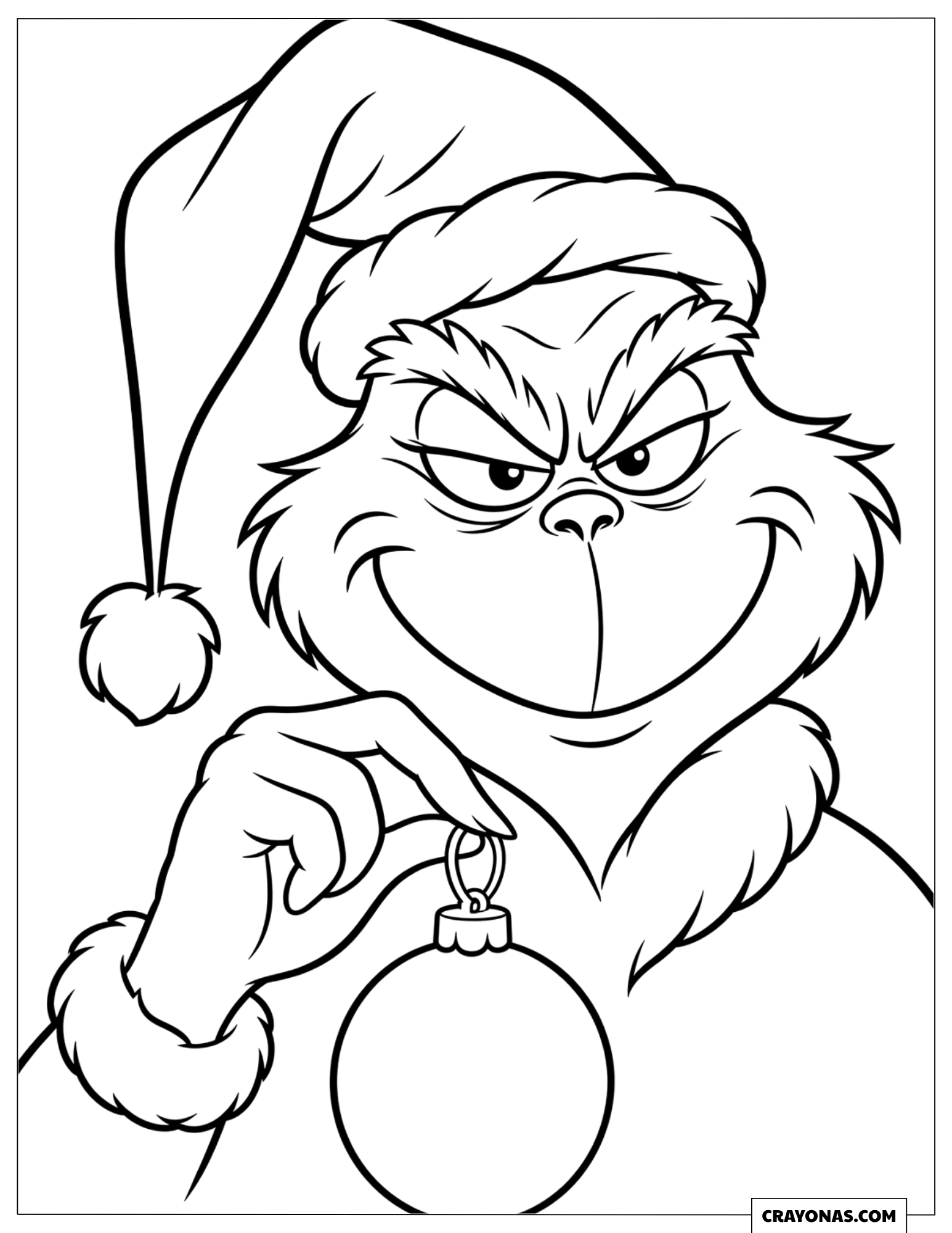 Sneaky Grinch Dropping an Ornament Christmas Coloring Page